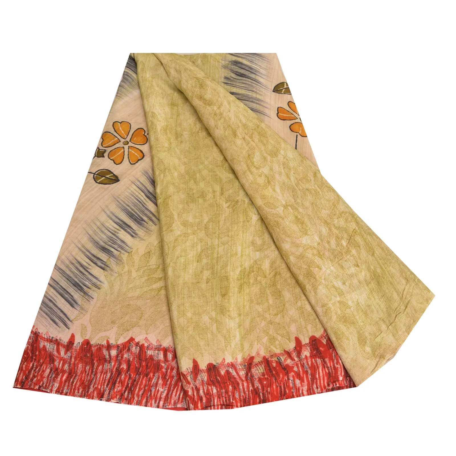 Sanskriti Vintage Sarees Pastel-Green Pure Crepe Silk Sari Soft 5yd Craft Fabric