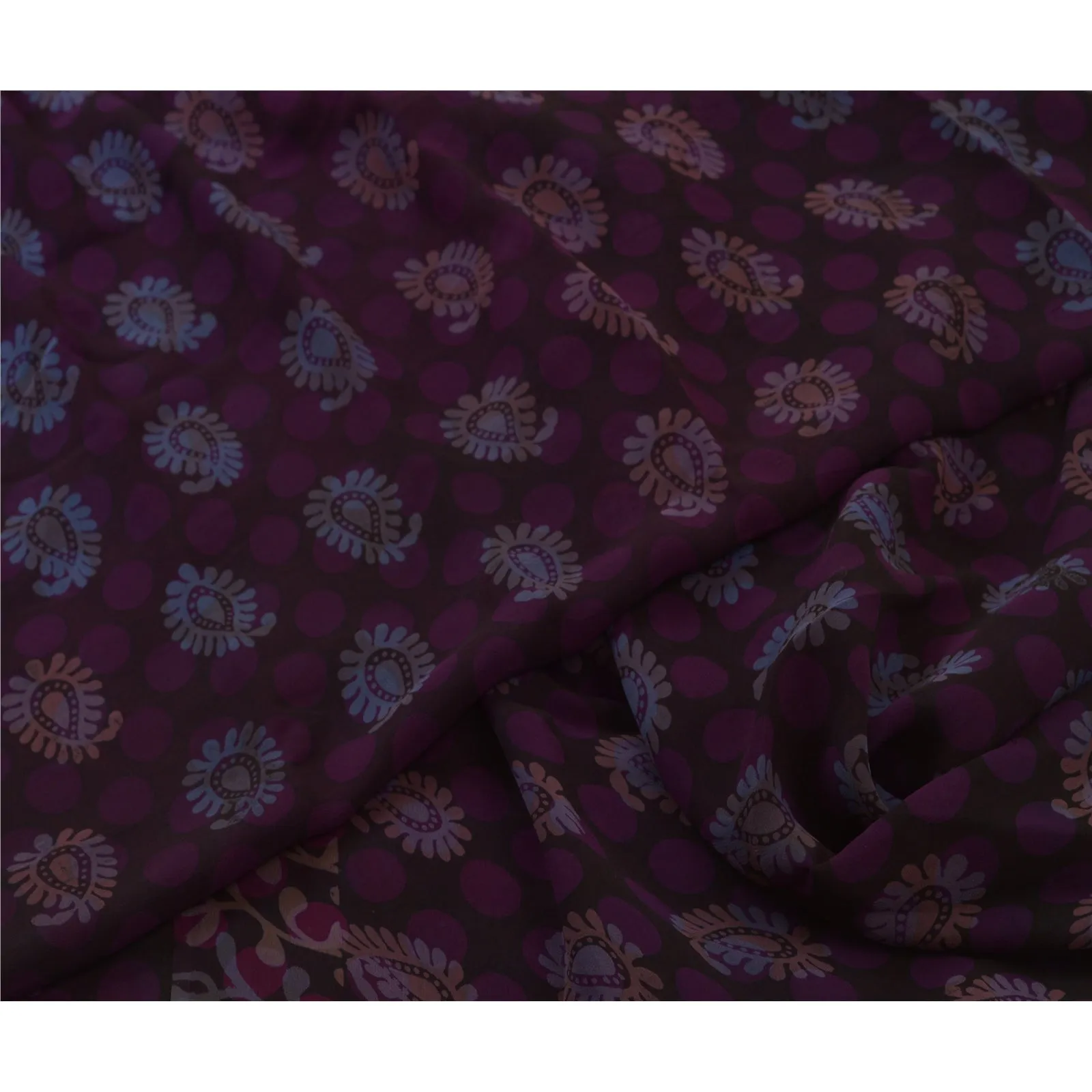 Sanskriti Vintage Sarees Purple/Black Printed Pure Georgette Sari Craft Fabric