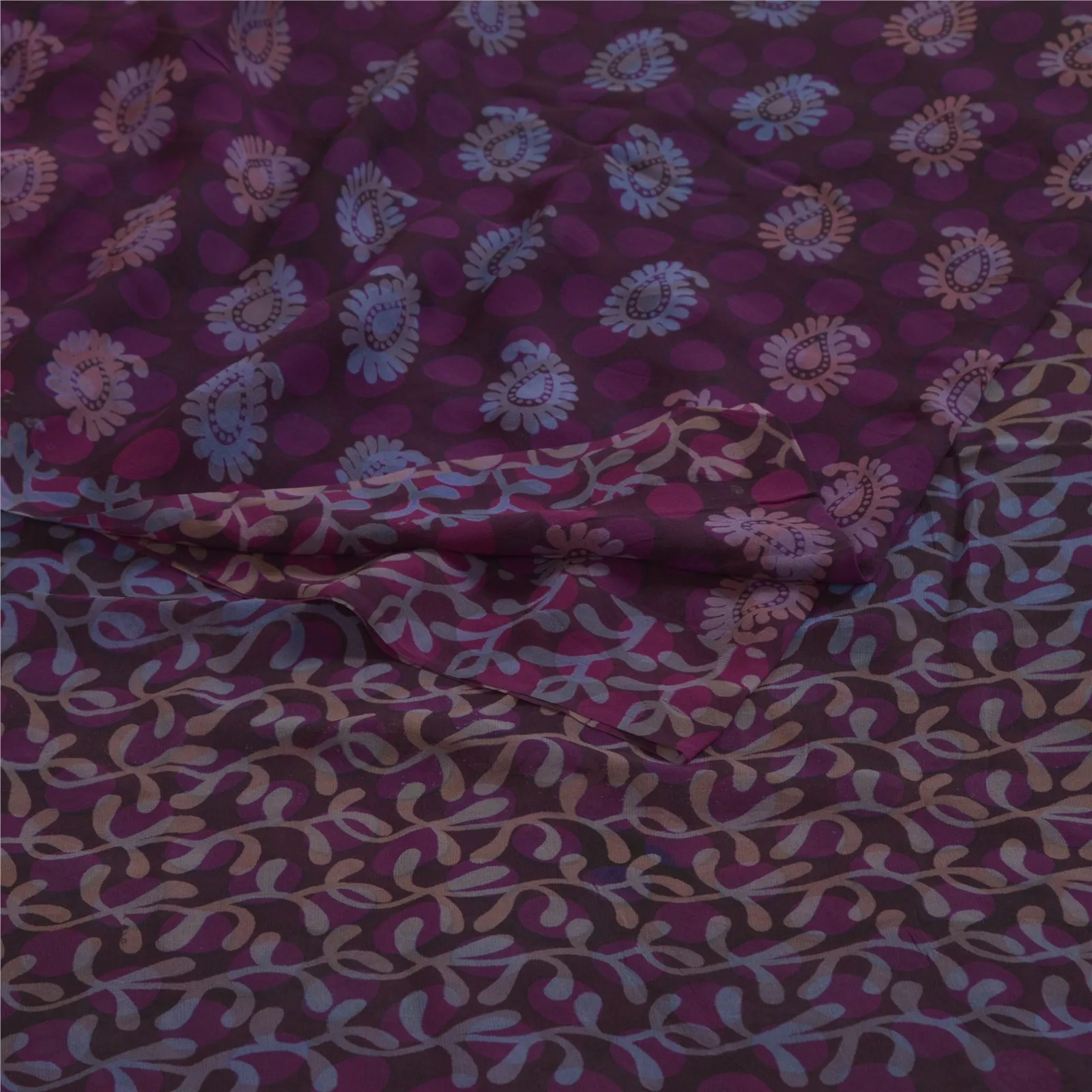 Sanskriti Vintage Sarees Purple/Black Printed Pure Georgette Sari Craft Fabric