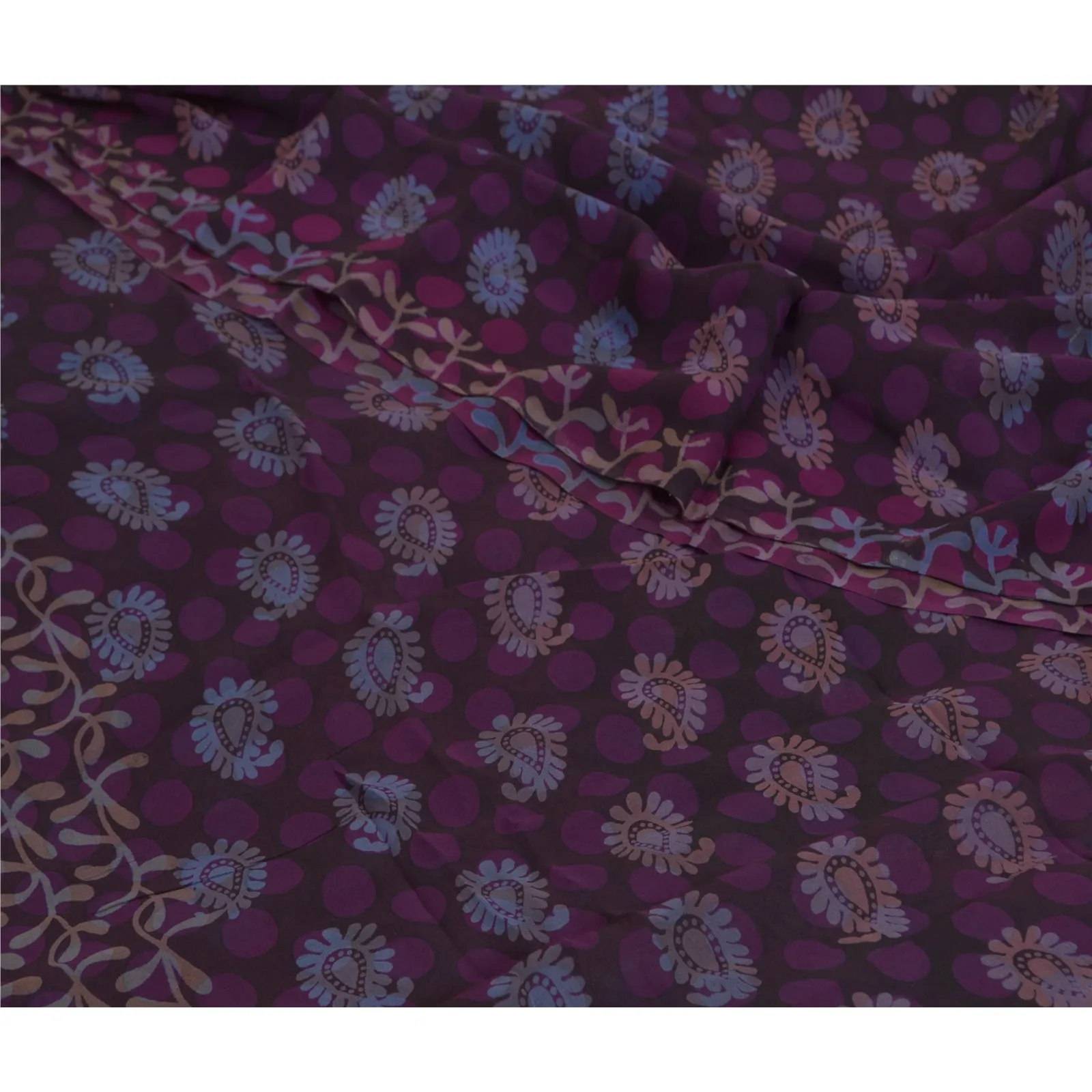 Sanskriti Vintage Sarees Purple/Black Printed Pure Georgette Sari Craft Fabric