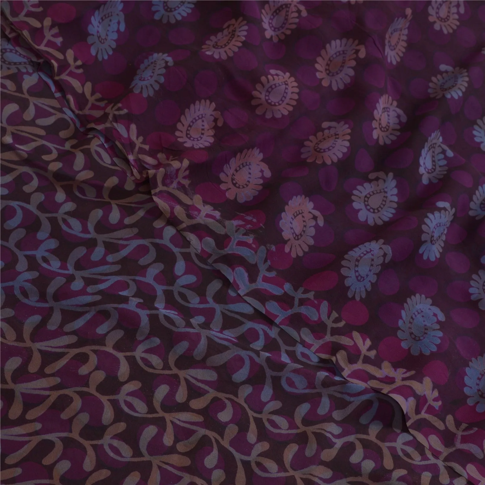 Sanskriti Vintage Sarees Purple/Black Printed Pure Georgette Sari Craft Fabric