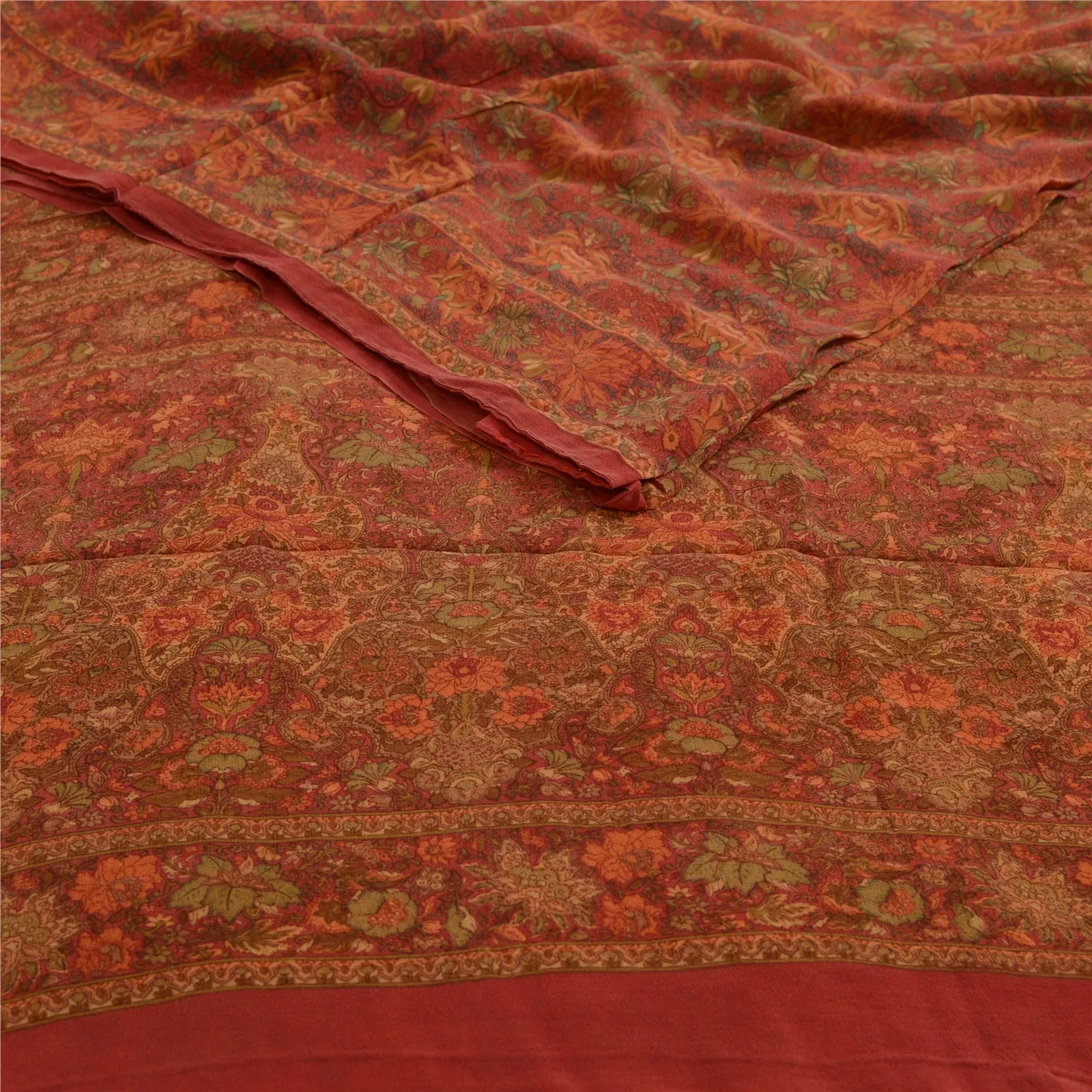 Sanskriti Vintage Sarees Red 100% Pure Georgette Silk Printed Sari Craft Fabric