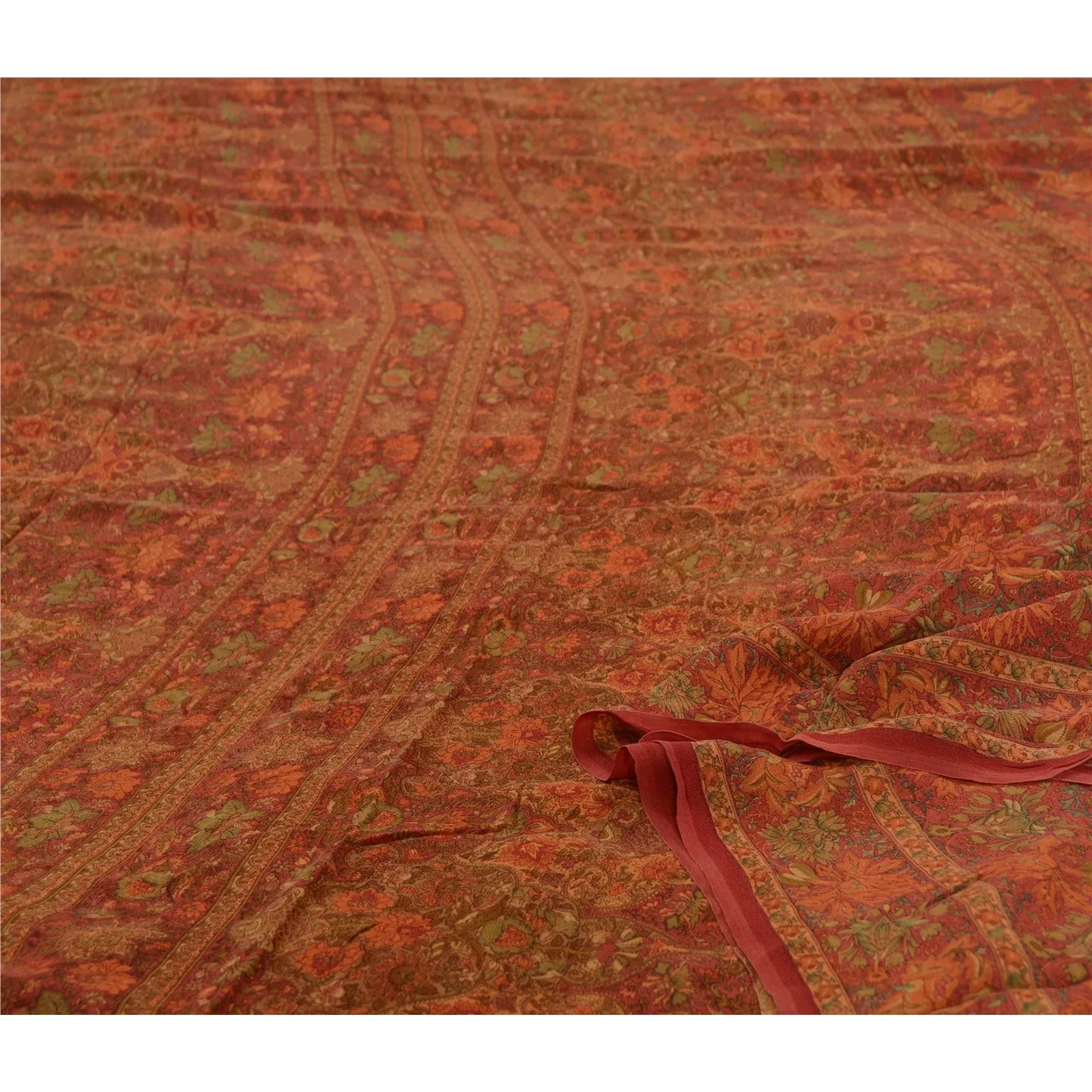 Sanskriti Vintage Sarees Red 100% Pure Georgette Silk Printed Sari Craft Fabric