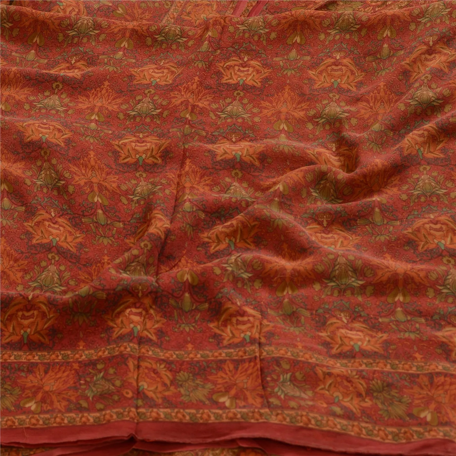 Sanskriti Vintage Sarees Red 100% Pure Georgette Silk Printed Sari Craft Fabric