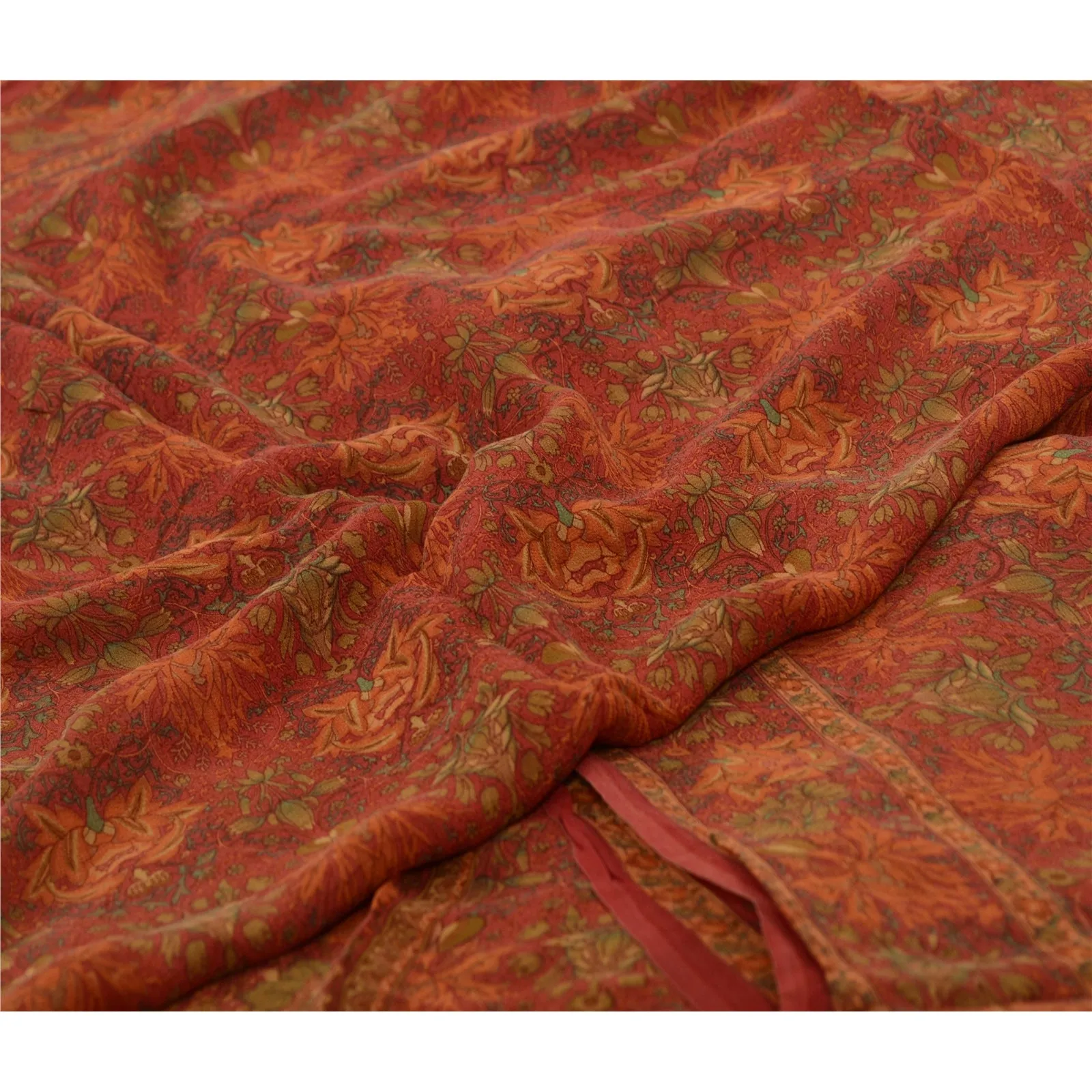 Sanskriti Vintage Sarees Red 100% Pure Georgette Silk Printed Sari Craft Fabric