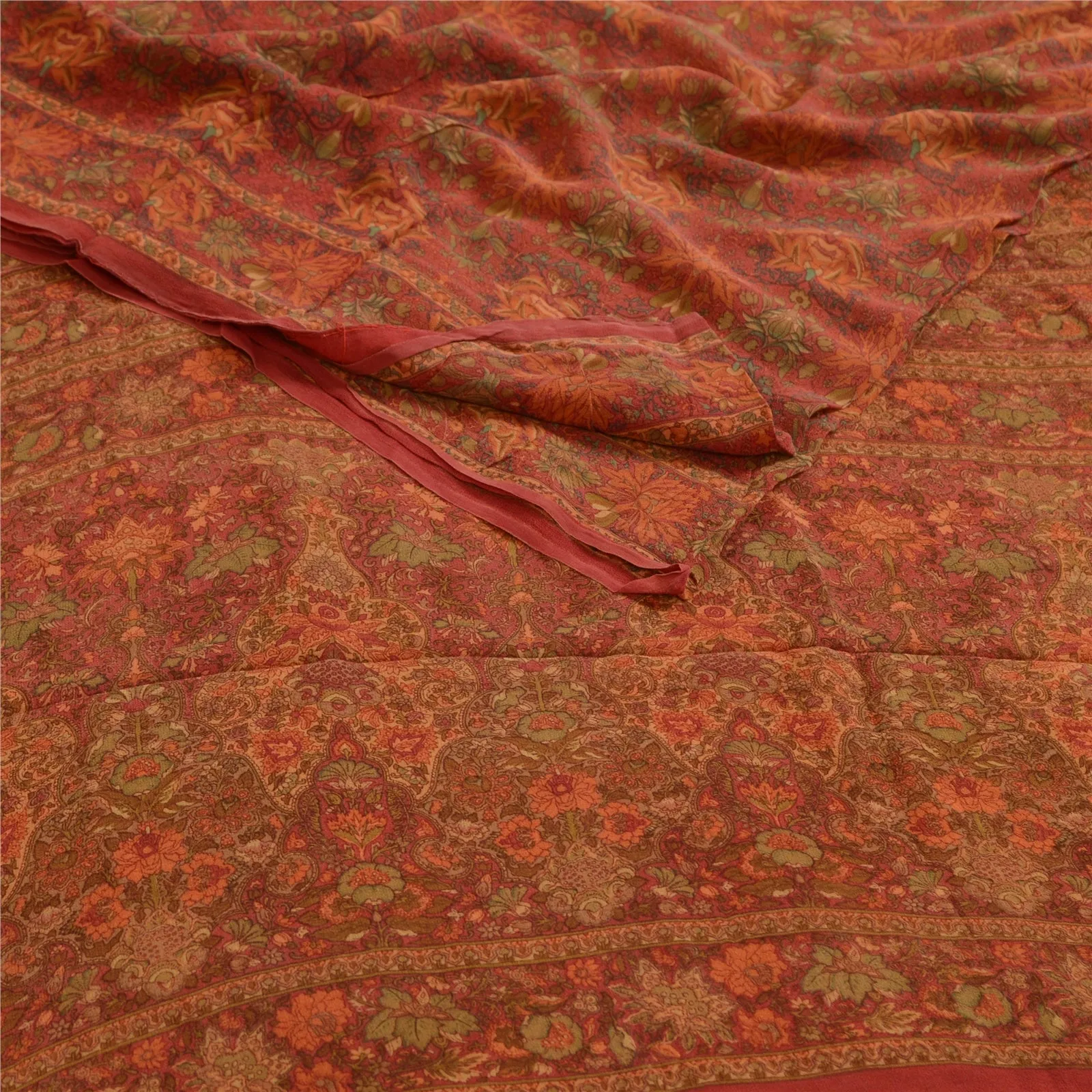 Sanskriti Vintage Sarees Red 100% Pure Georgette Silk Printed Sari Craft Fabric