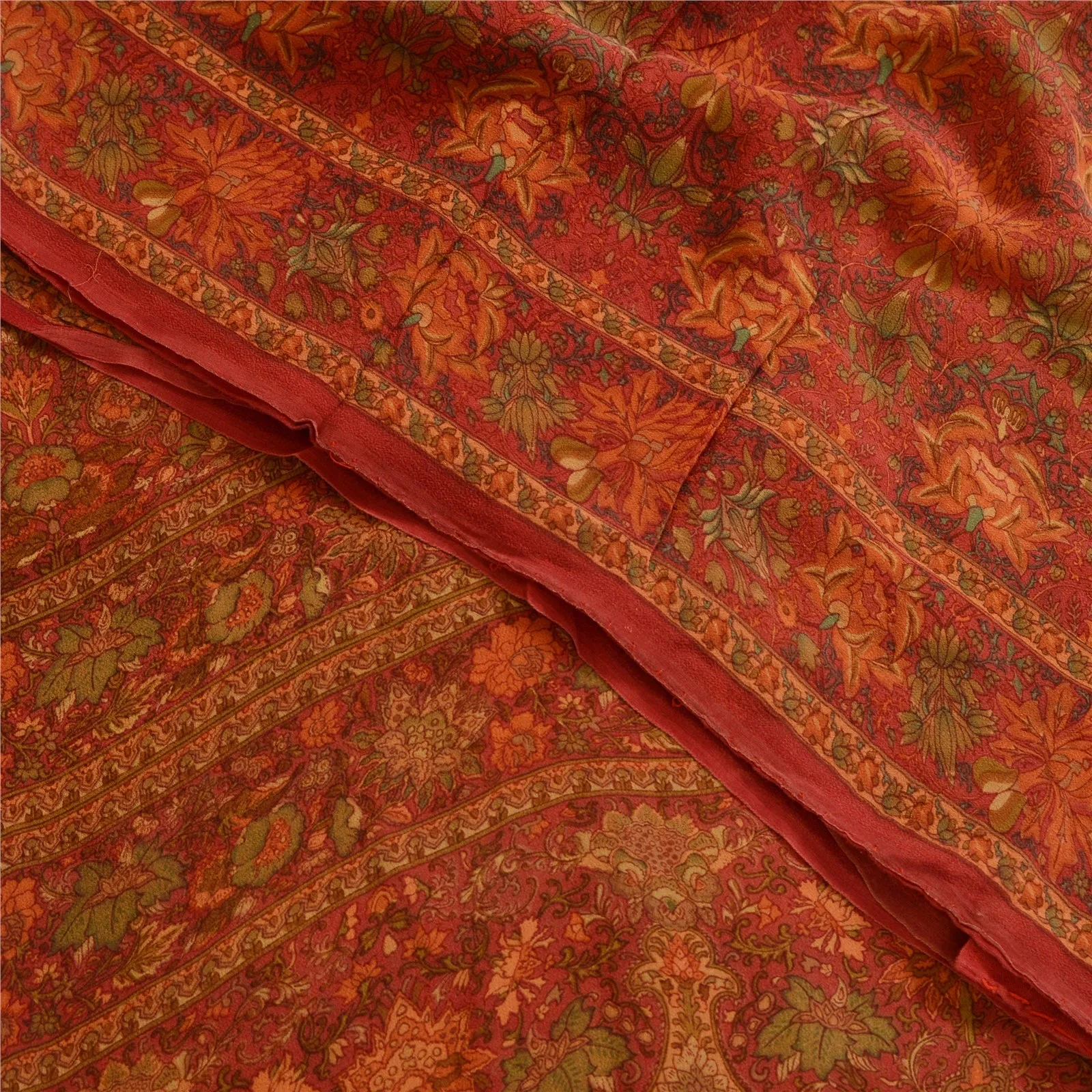 Sanskriti Vintage Sarees Red 100% Pure Georgette Silk Printed Sari Craft Fabric