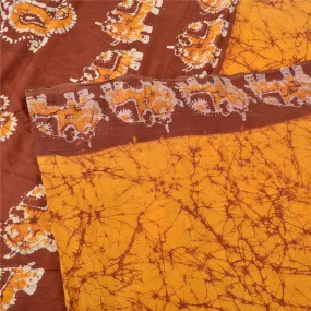 Sanskriti Vintage Sarees Yellow/Brown Batik Work Pure Cotton Sari Craft Fabric