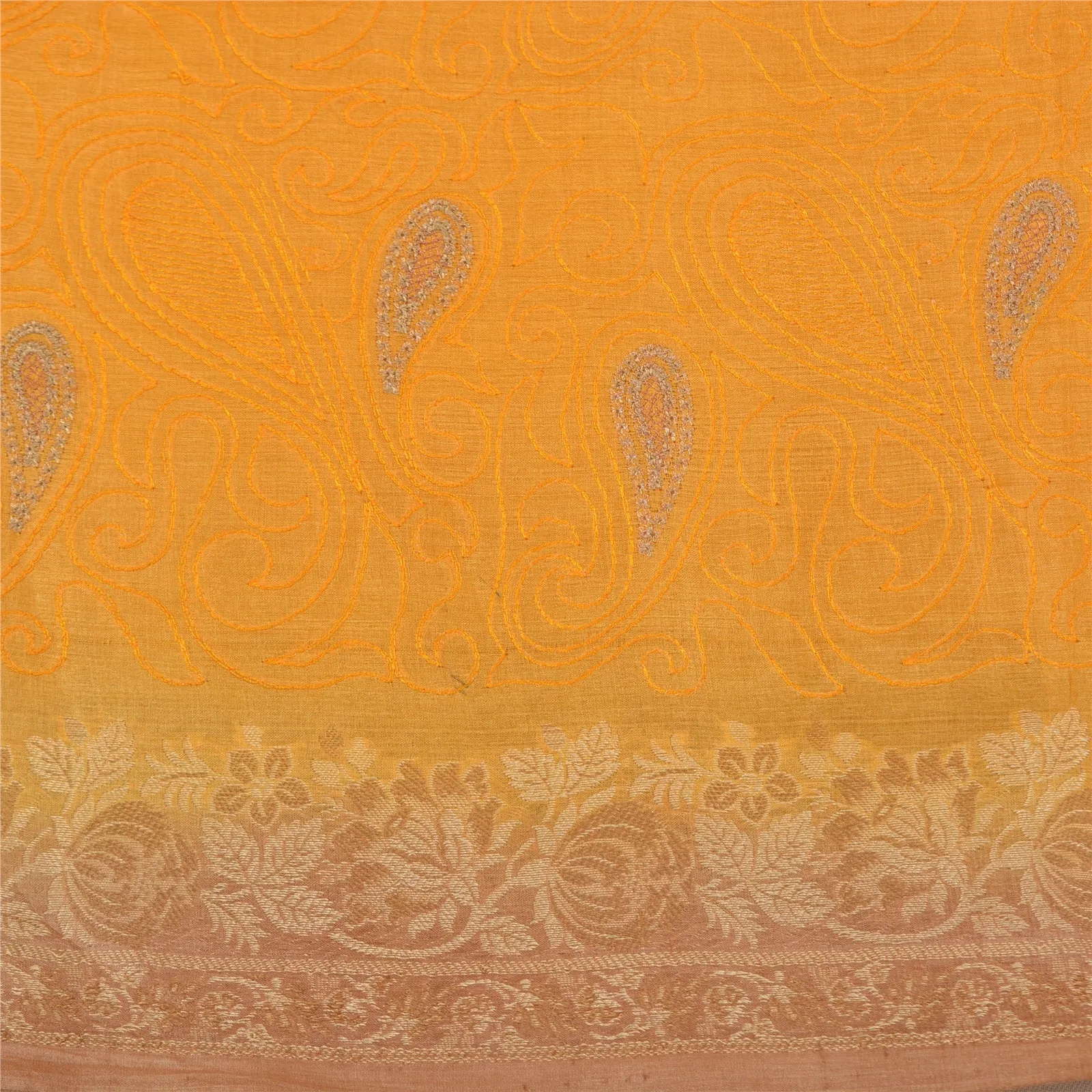 Sanskriti Vintage Yellow Indian Sarees 100% Pure Silk Woven Sari 5 YD Fabric