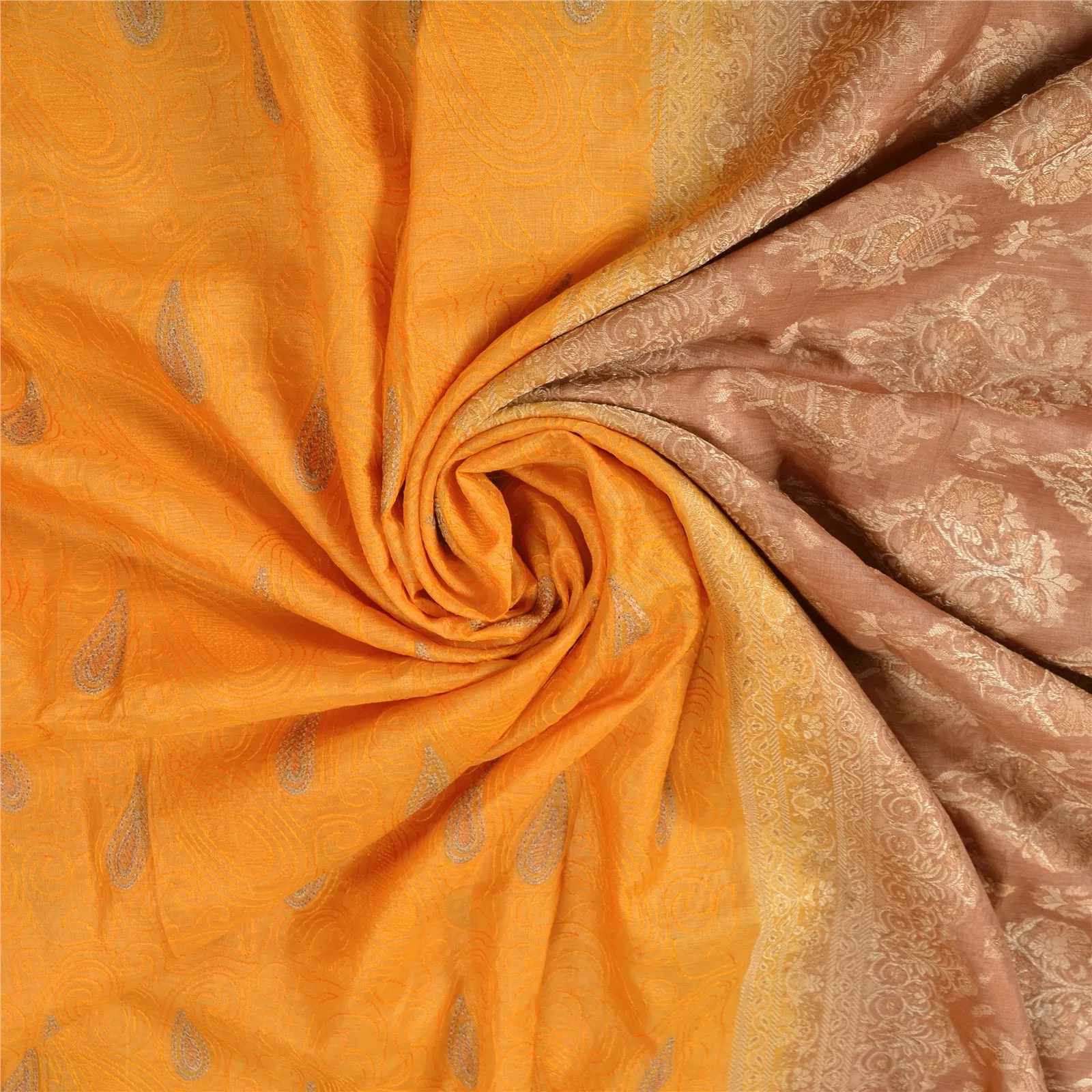 Sanskriti Vintage Yellow Indian Sarees 100% Pure Silk Woven Sari 5 YD Fabric