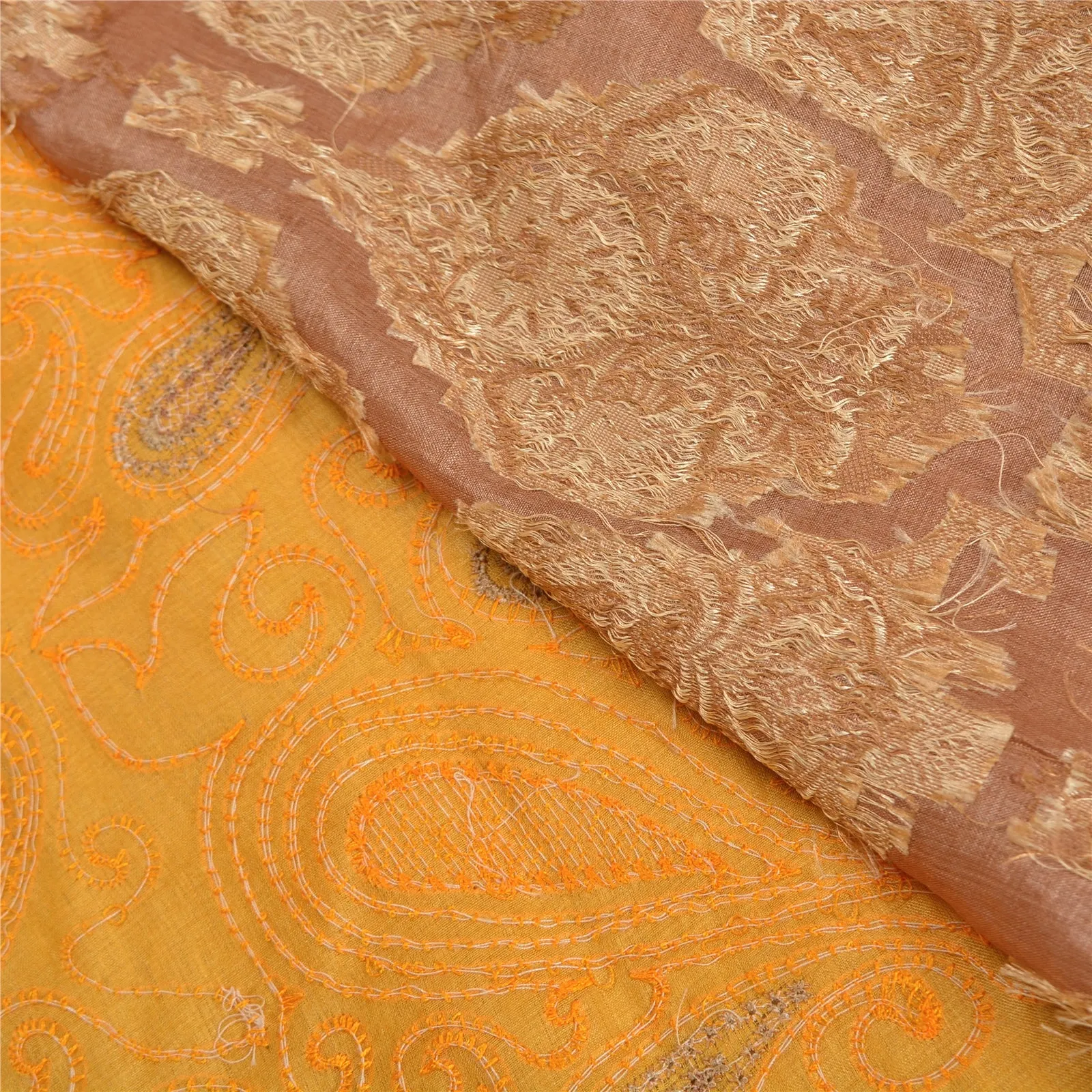 Sanskriti Vintage Yellow Indian Sarees 100% Pure Silk Woven Sari 5 YD Fabric