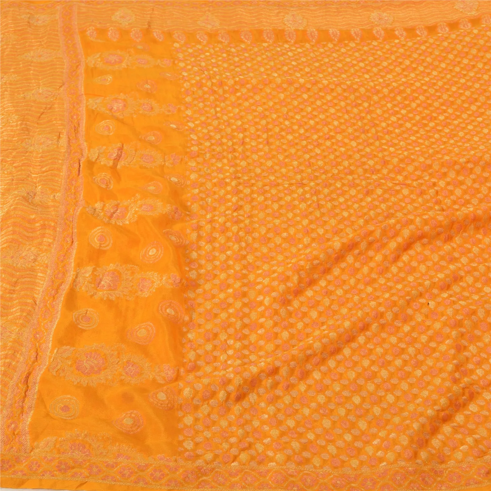 Sanskriti Vintage Yellow Indian Sarees Pure Silk Woven Premium Sari Fabric