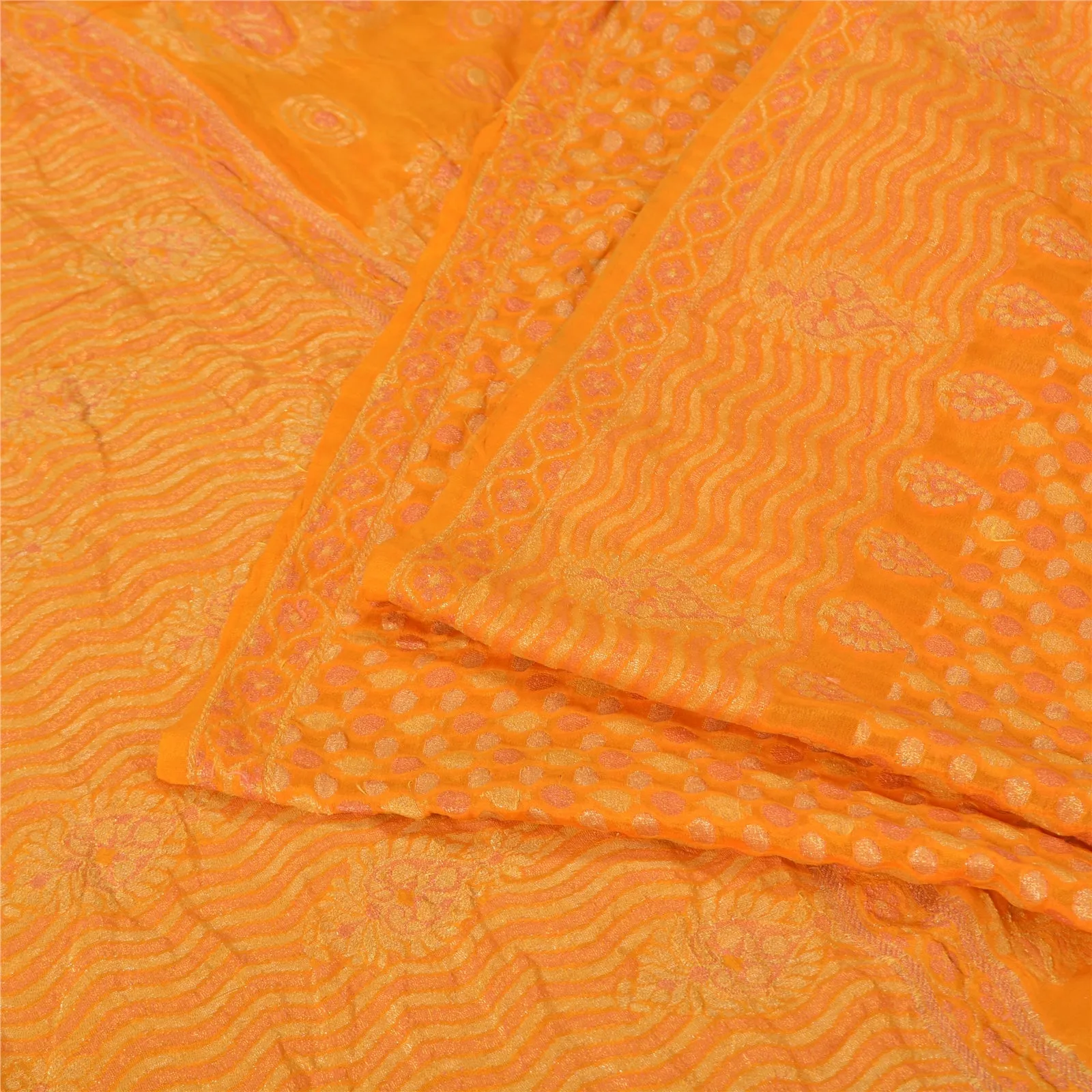 Sanskriti Vintage Yellow Indian Sarees Pure Silk Woven Premium Sari Fabric