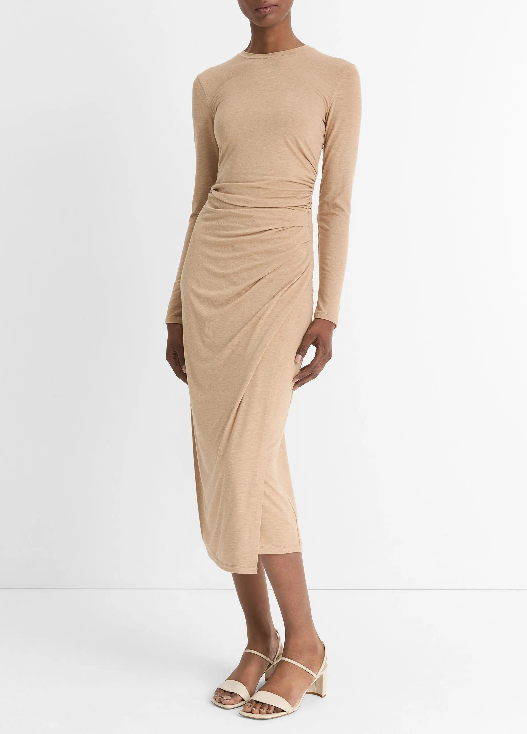 Side-Drape Jersey Midi Skirt