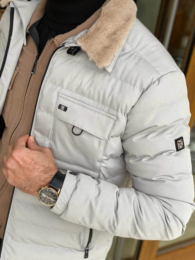 Slim Fit Gray Quilted Coat