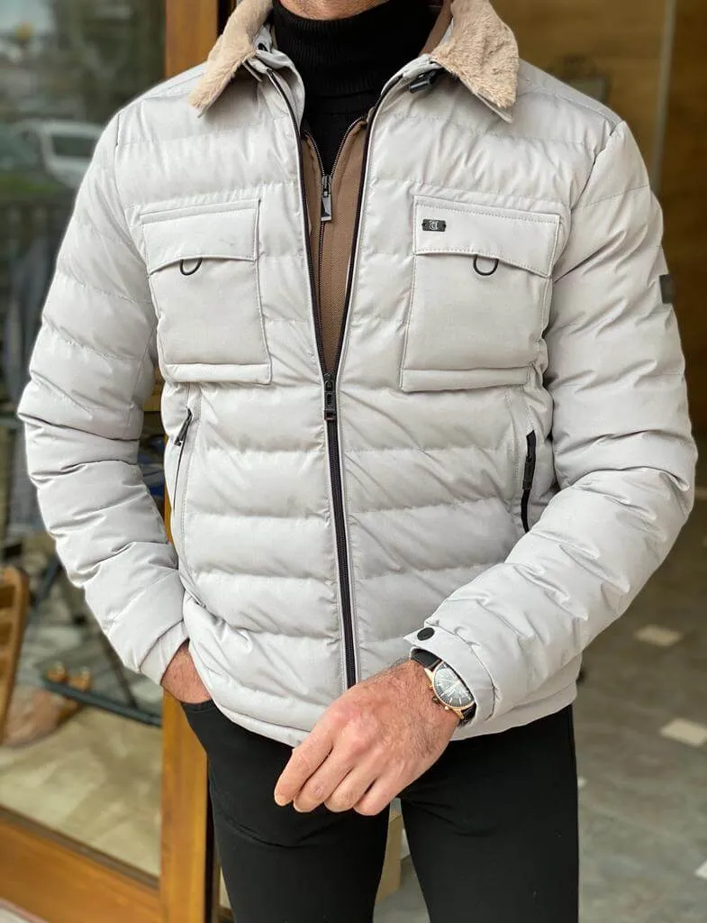 Slim Fit Gray Quilted Coat