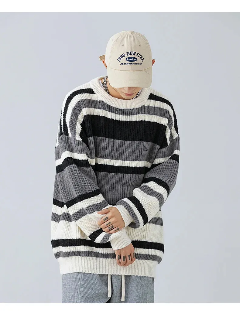 Stripe Embroidery Crochet Sweater