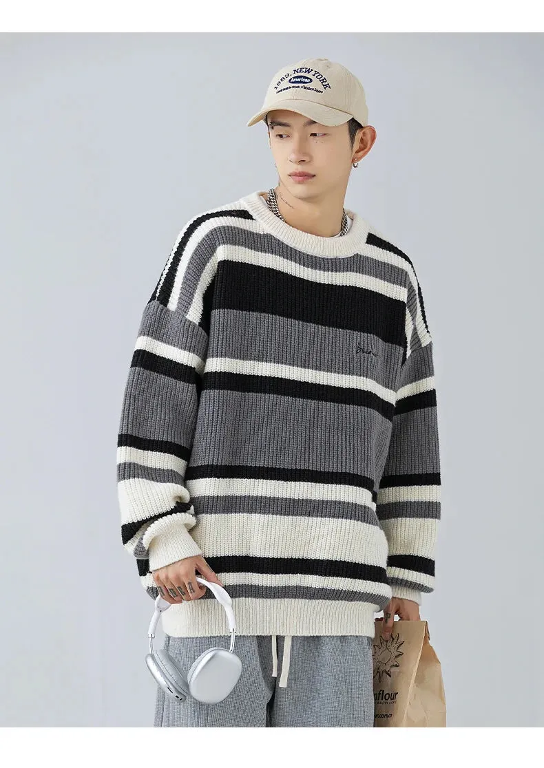 Stripe Embroidery Crochet Sweater