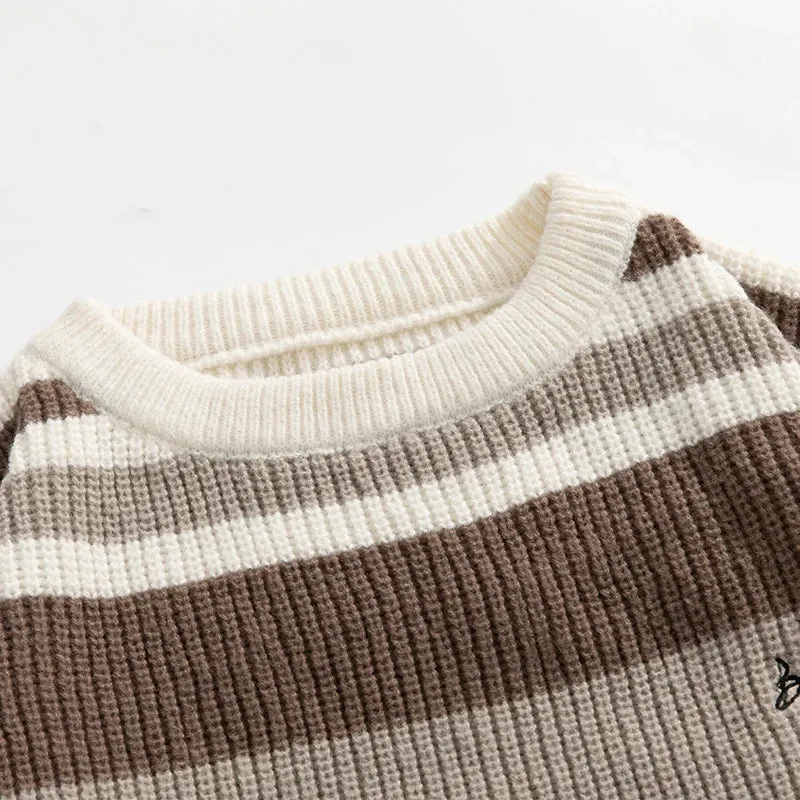 Stripe Embroidery Crochet Sweater