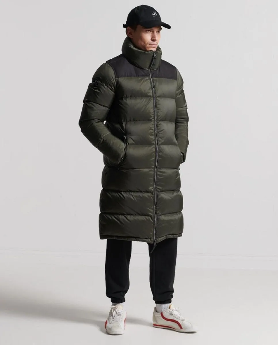 Superdry Longline Code Down Puffer Jacket Dark Moss