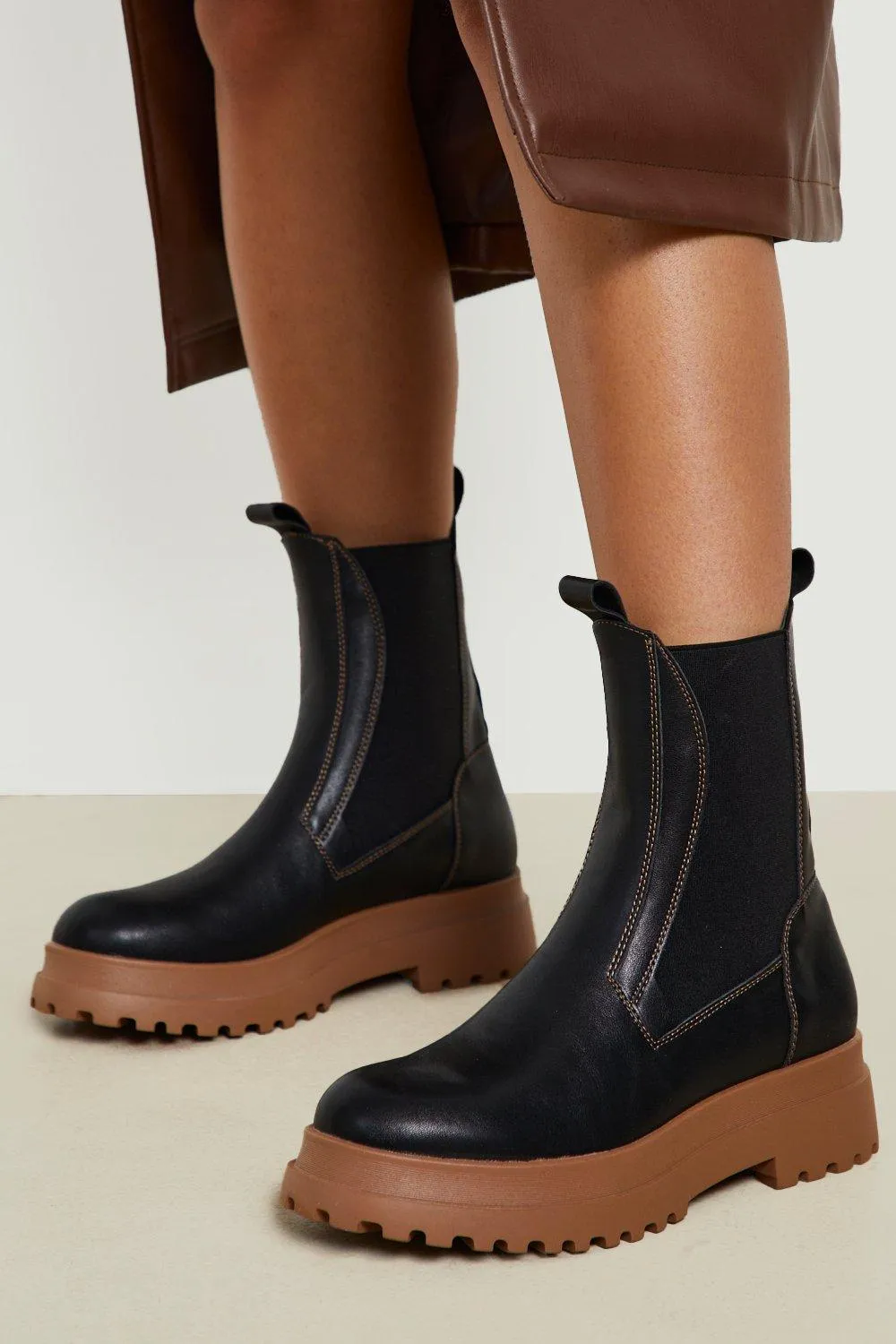 Tan Contrast Sole Chunky Chelsea Boot