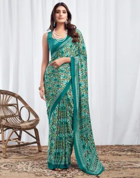 Teal Blue Silk Printed Sarees