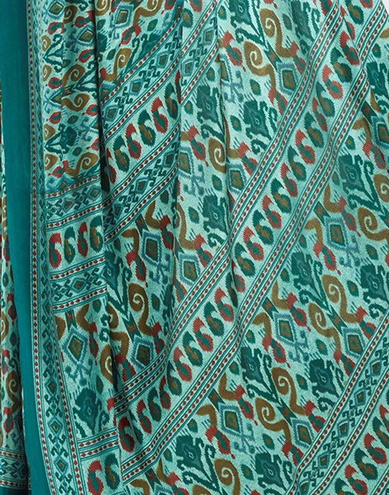 Teal Blue Silk Printed Sarees