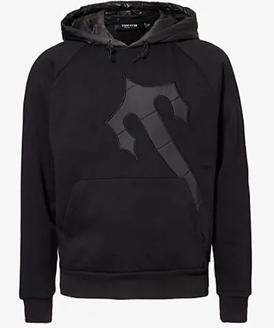 Trapstar Mens Black Irongate logo-patch cotton-blend jersey hoody