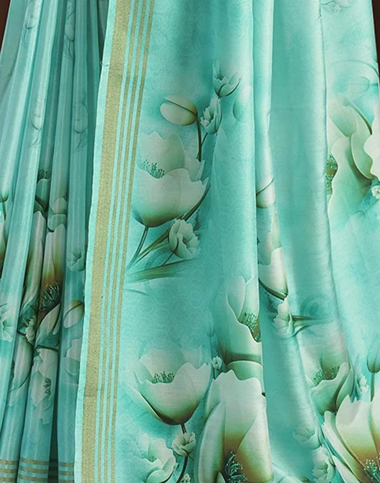 Turquoise Silk Printed Sarees