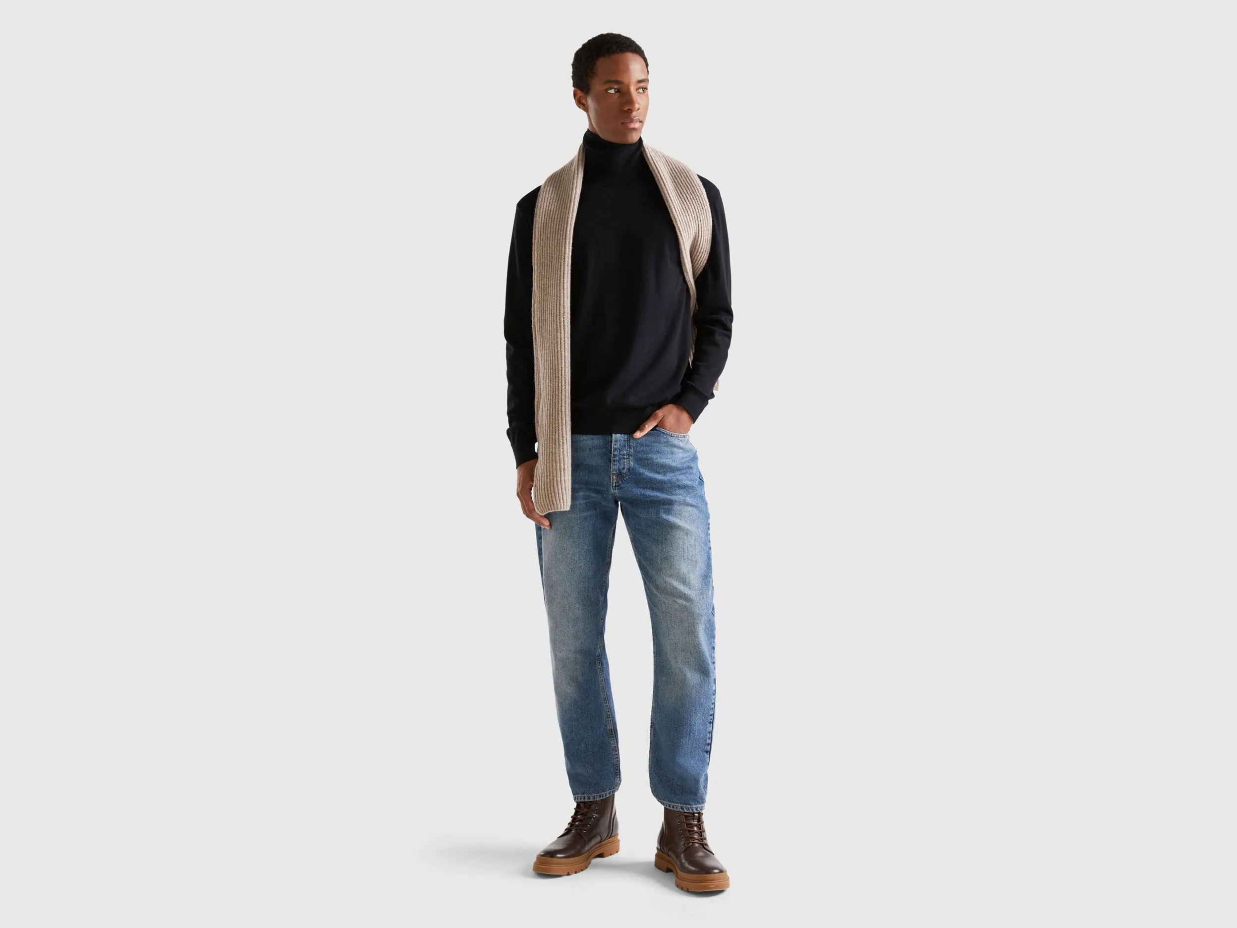 Turtleneck in lightweight cotton blend - Black | Benetton