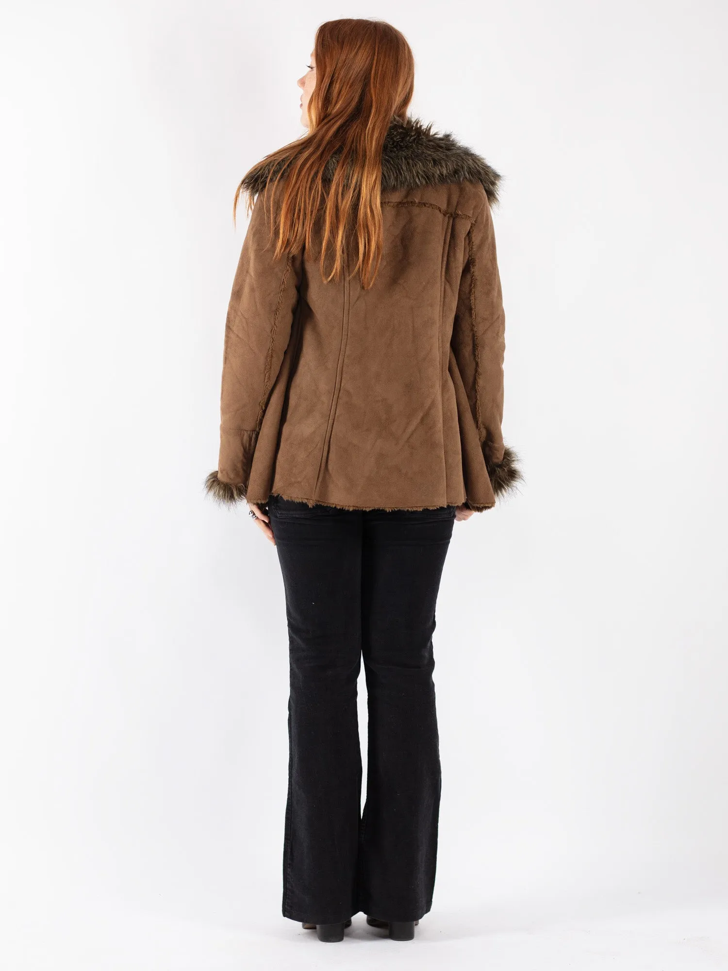 Vintage 00's Women Faux Sheepskin Coat in Brown