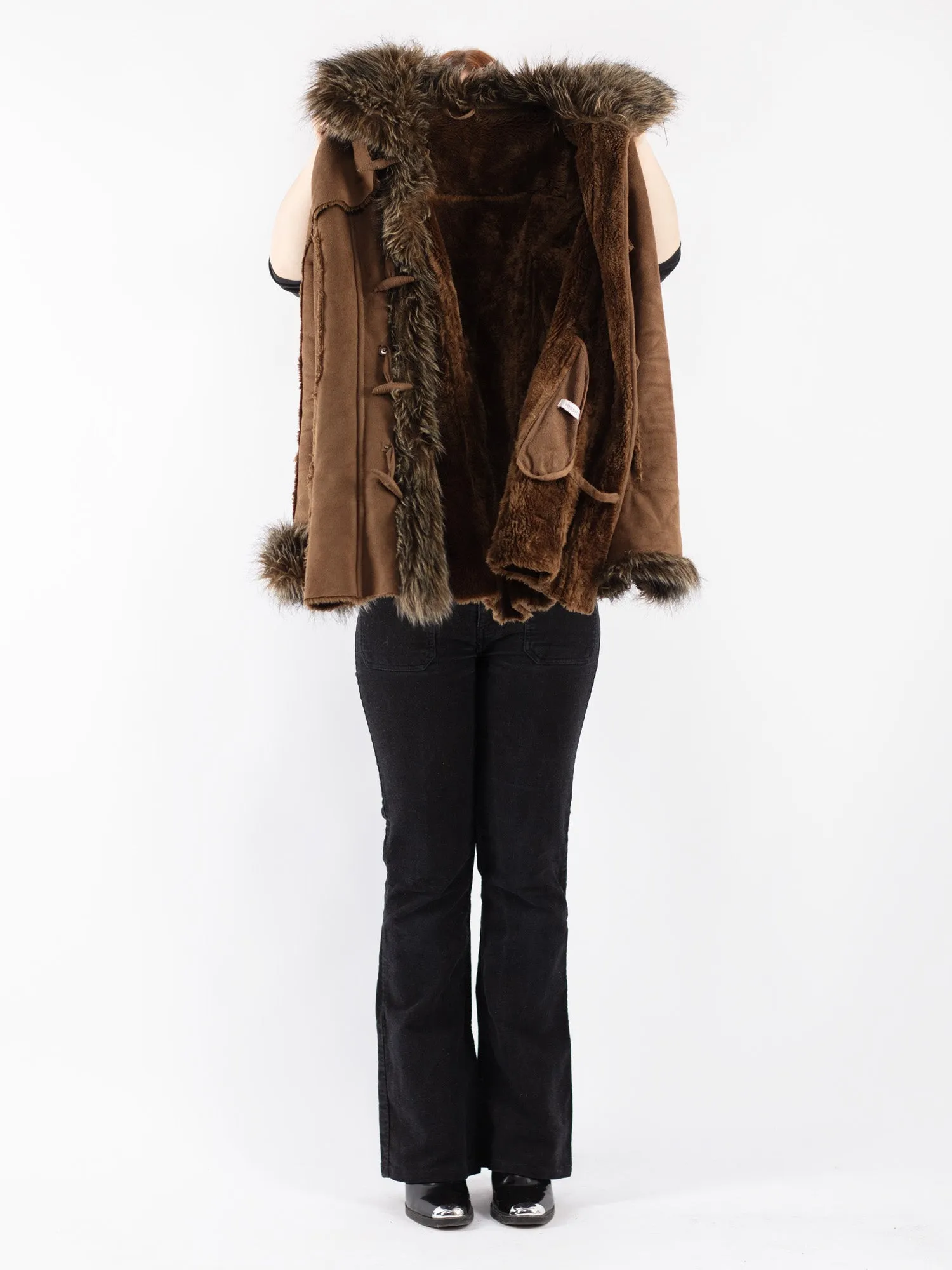 Vintage 00's Women Faux Sheepskin Coat in Brown