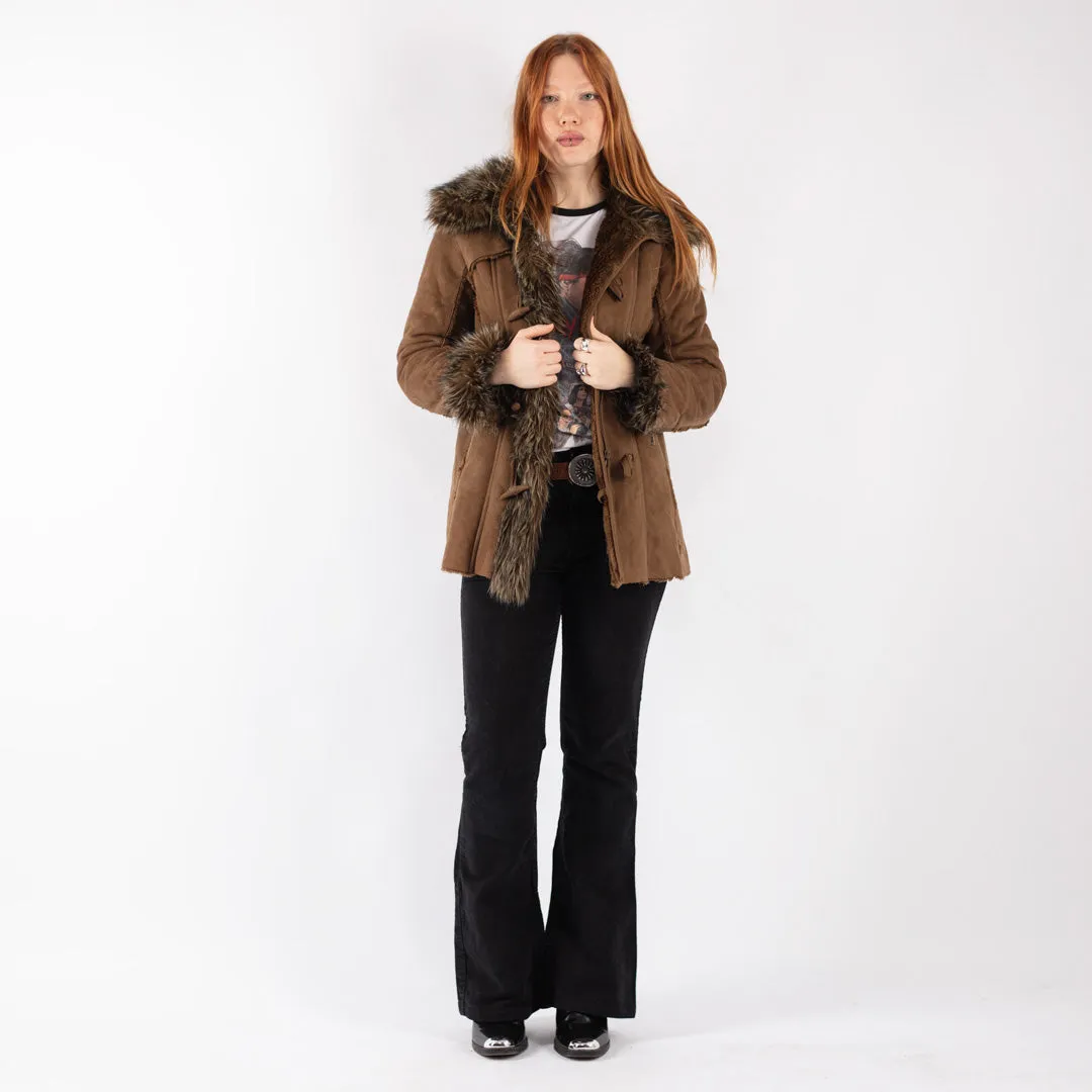 Vintage 00's Women Faux Sheepskin Coat in Brown