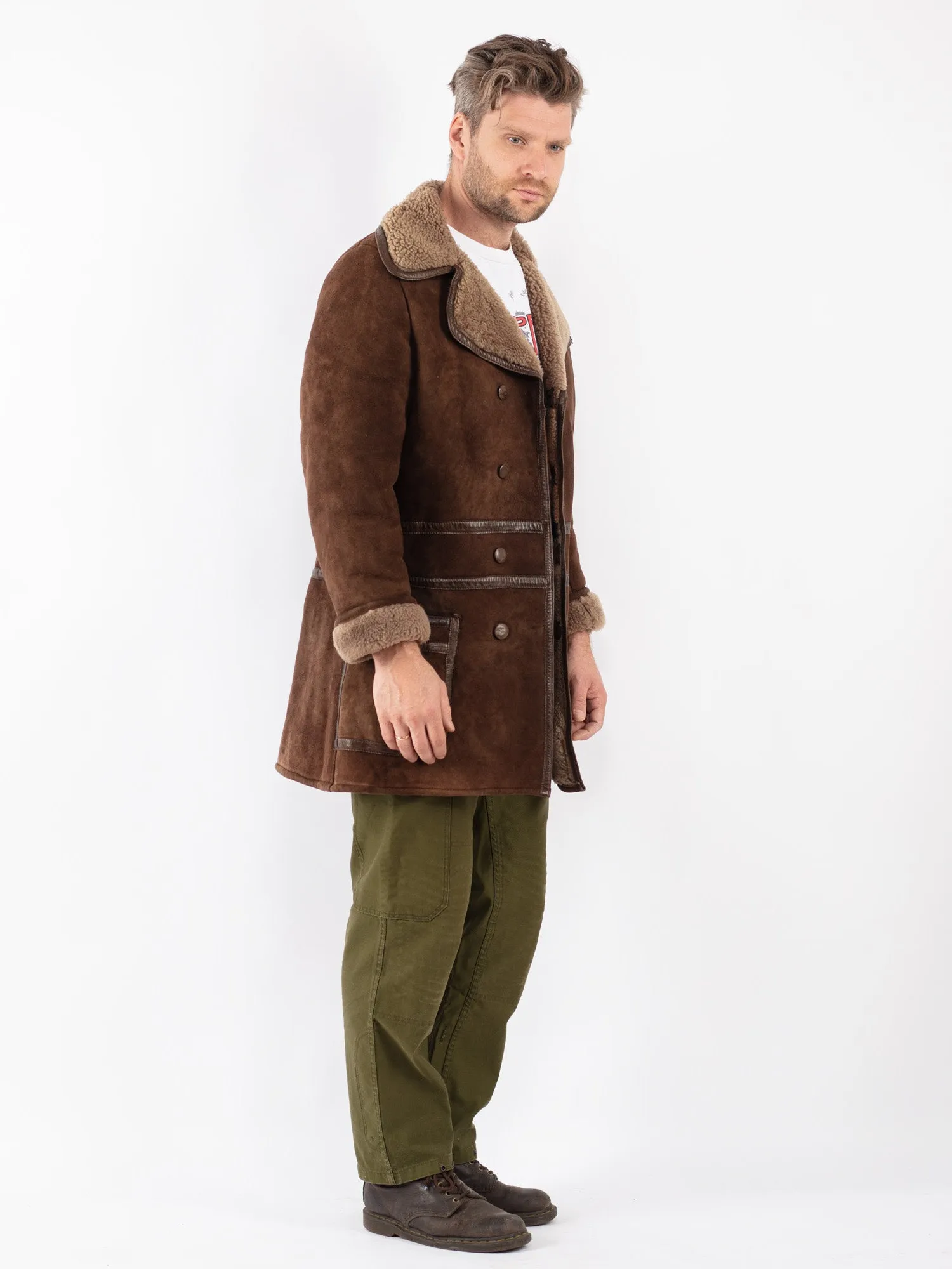 Vintage 70's Men Sheepskin Coat in Brown