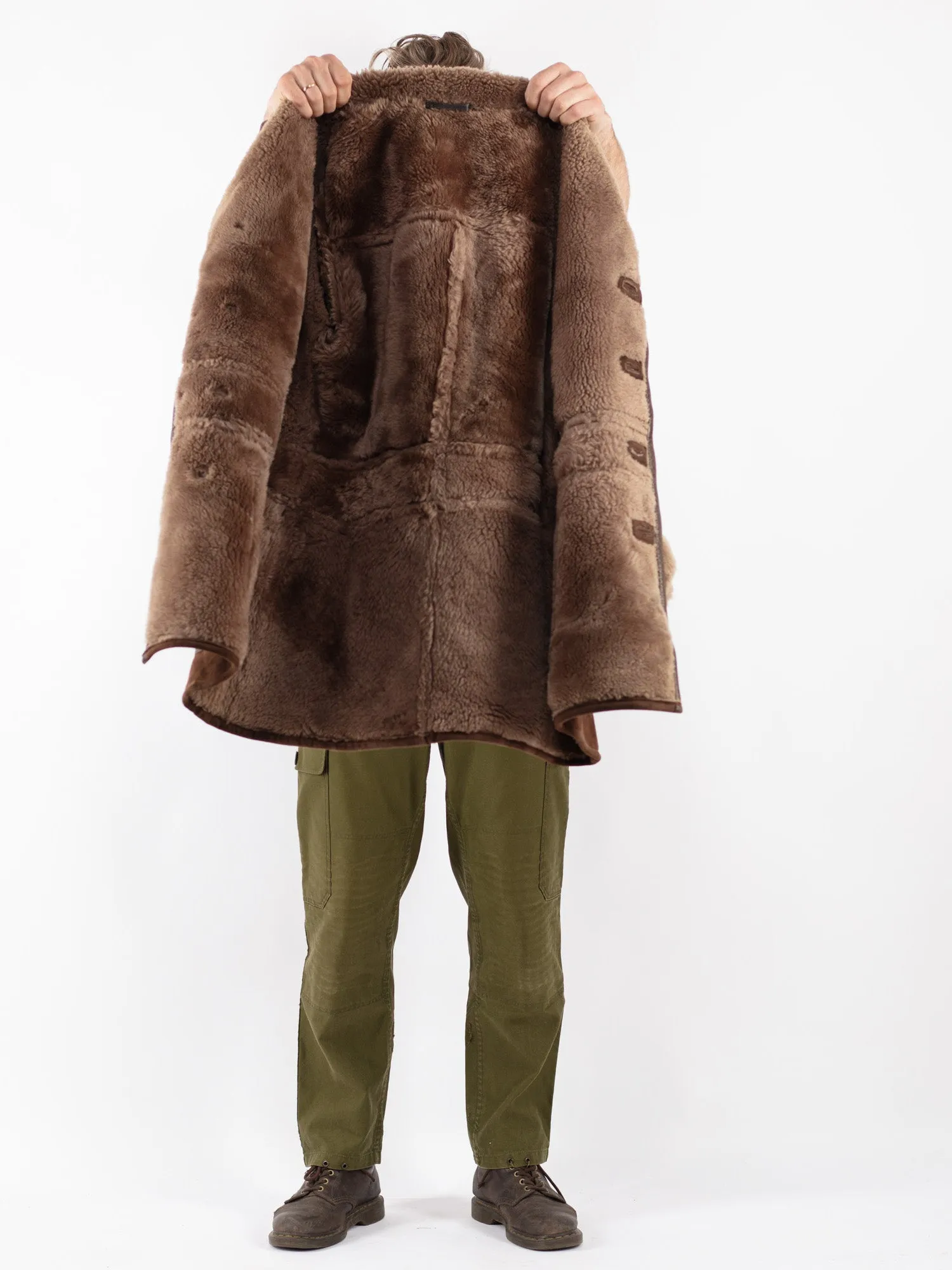 Vintage 70's Men Sheepskin Coat in Brown