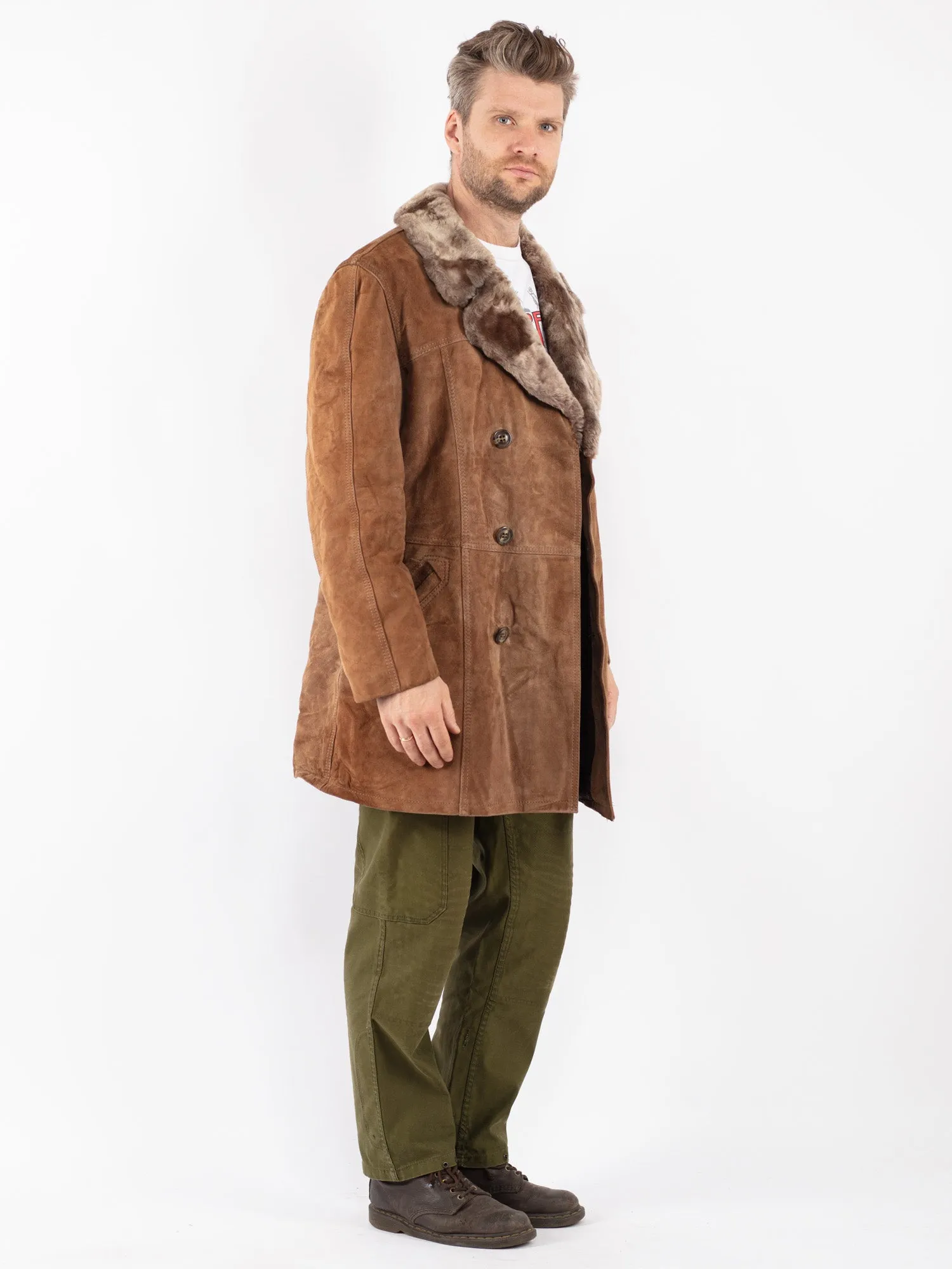 Vintage 70's Men Suede Sherpa Coat in Brown