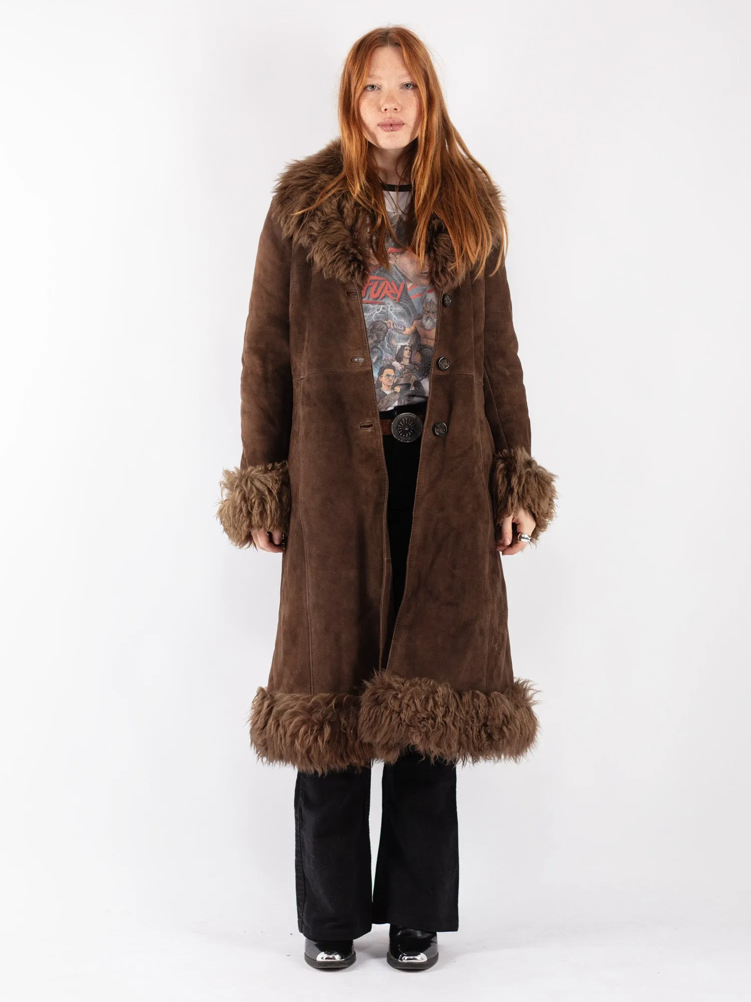 Vintage 70's Women Penny Lane Sheepskin Coat in Brown