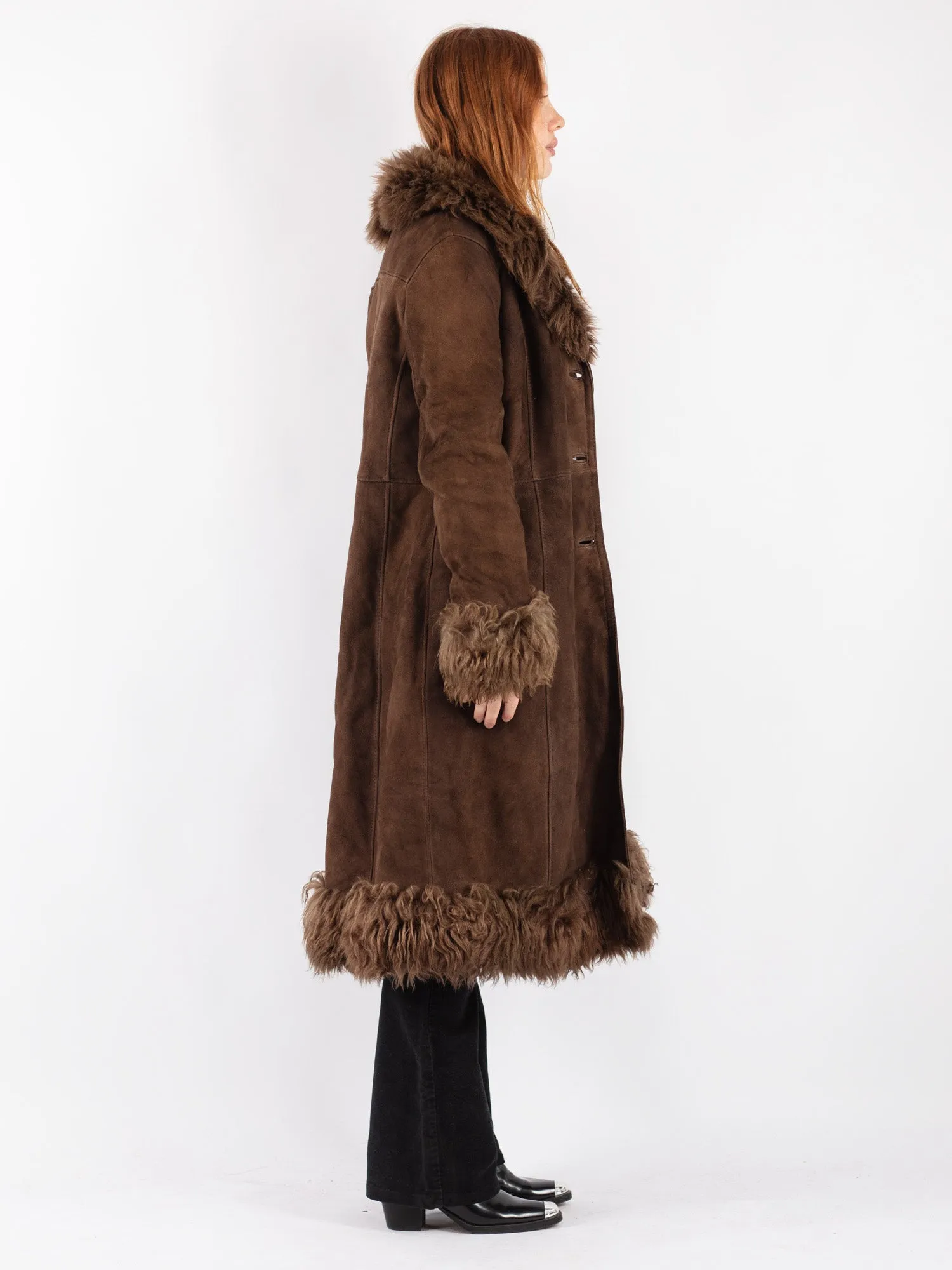 Vintage 70's Women Penny Lane Sheepskin Coat in Brown