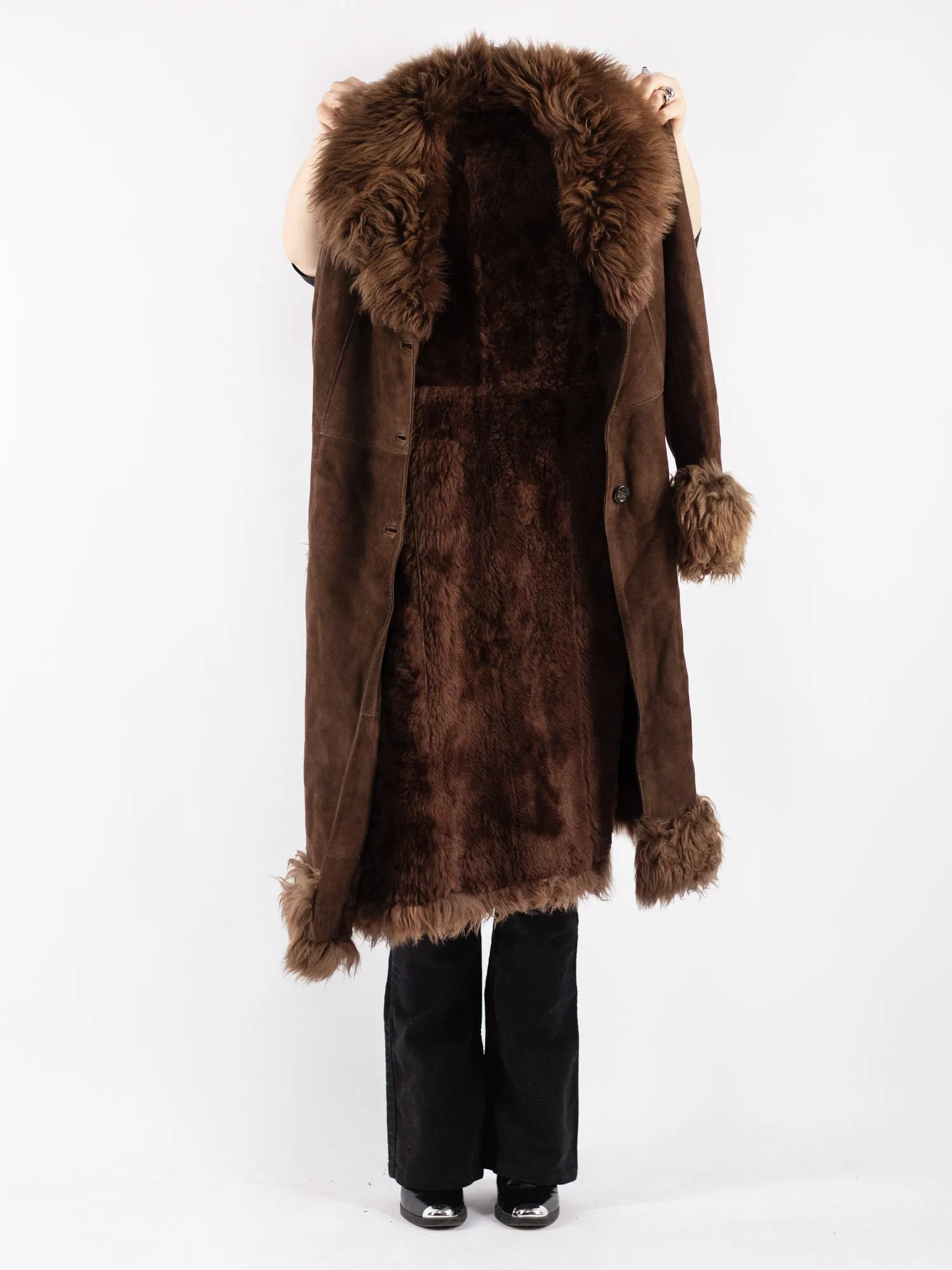 Vintage 70's Women Penny Lane Sheepskin Coat in Brown