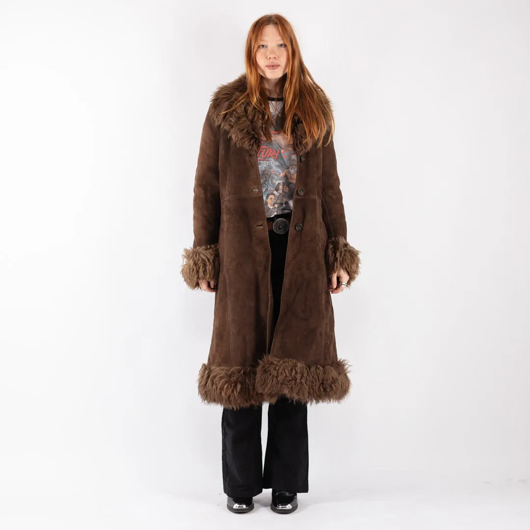 Vintage 70's Women Penny Lane Sheepskin Coat in Brown