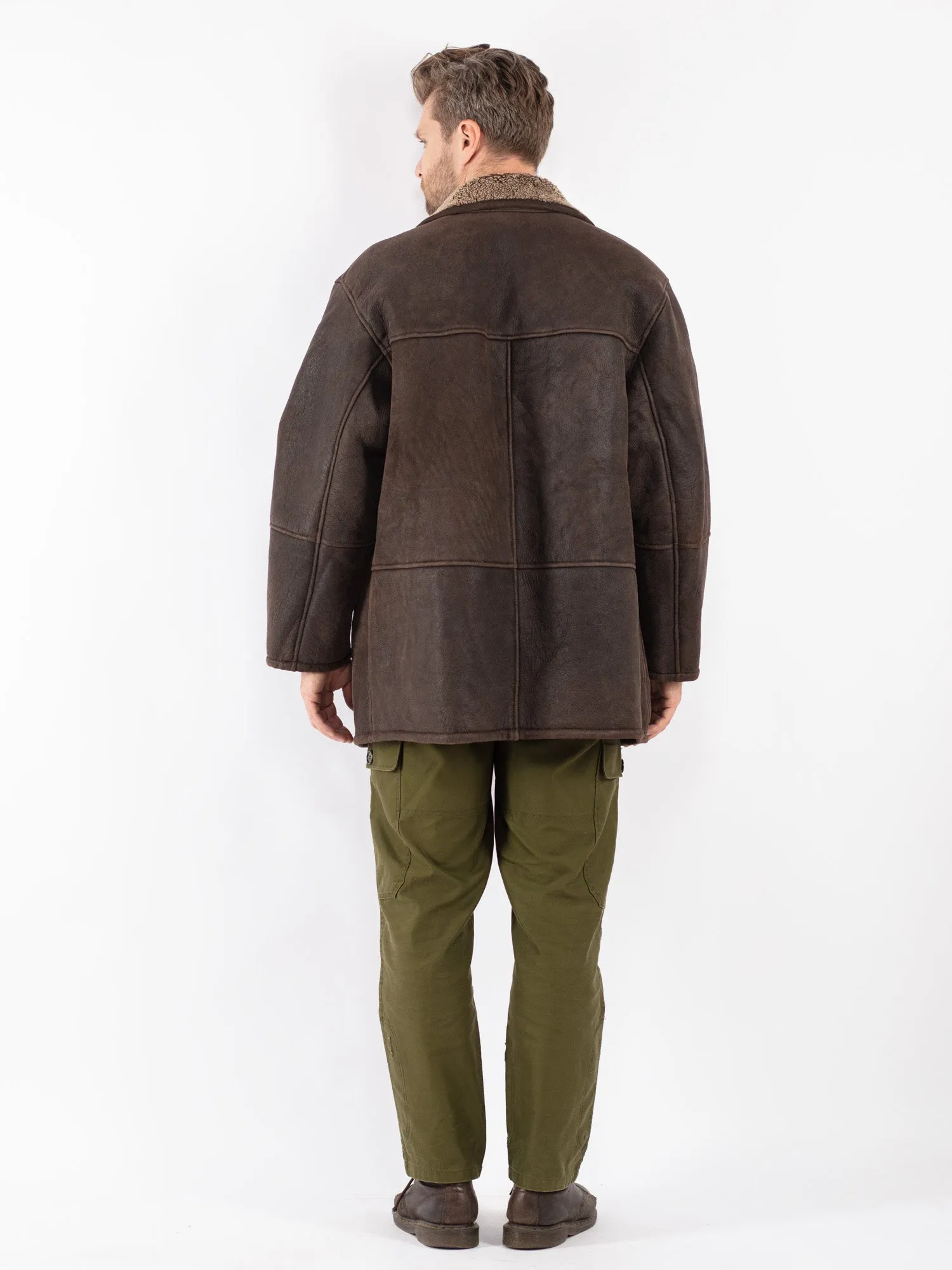 Vintage 90's Men Sheepskin Coat in Brown