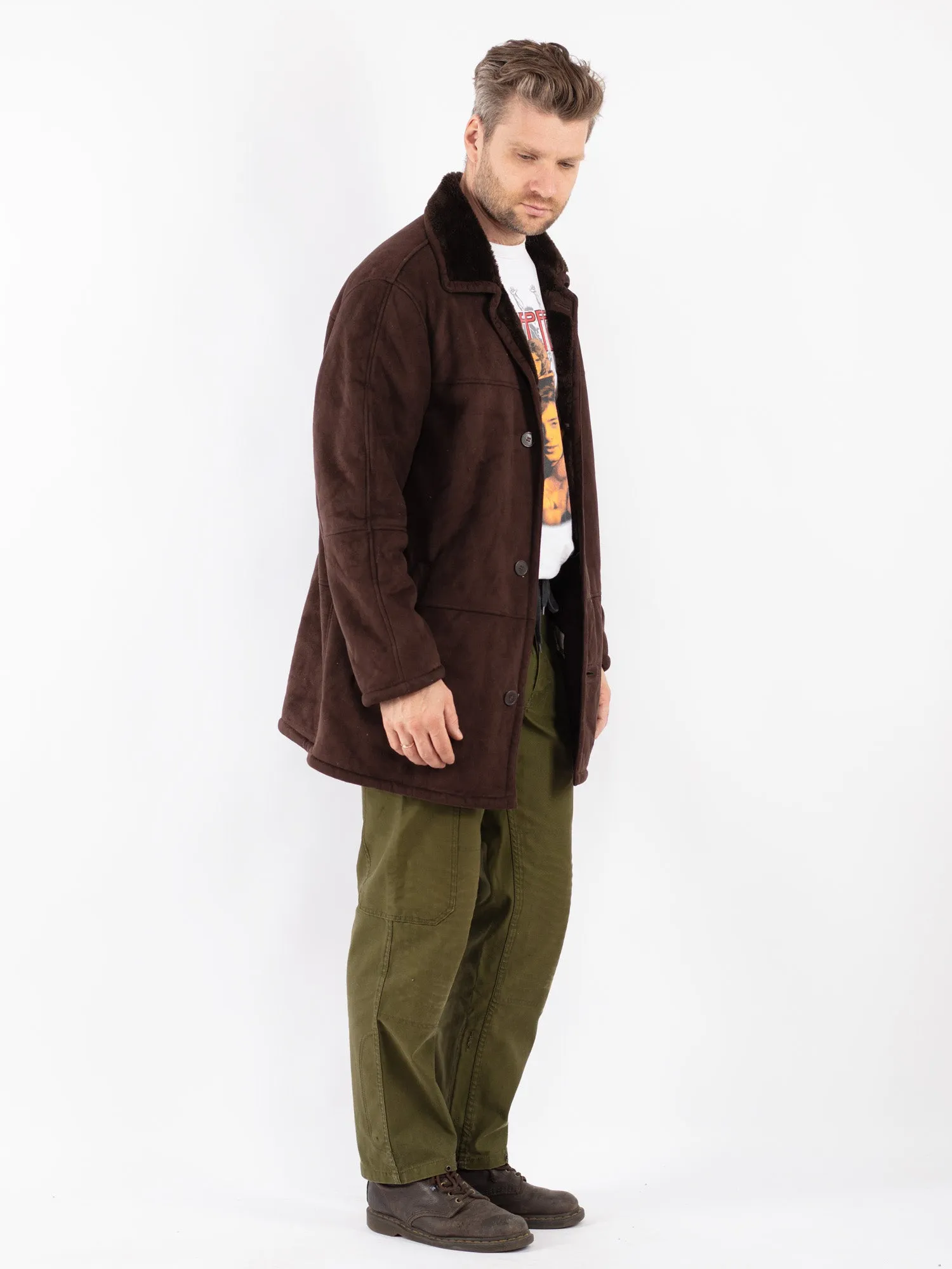 Vintage 90's Men Sherpa Coat in Brown