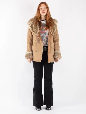 Vintage 90's Women Faux Sheepskin Coat in Beige