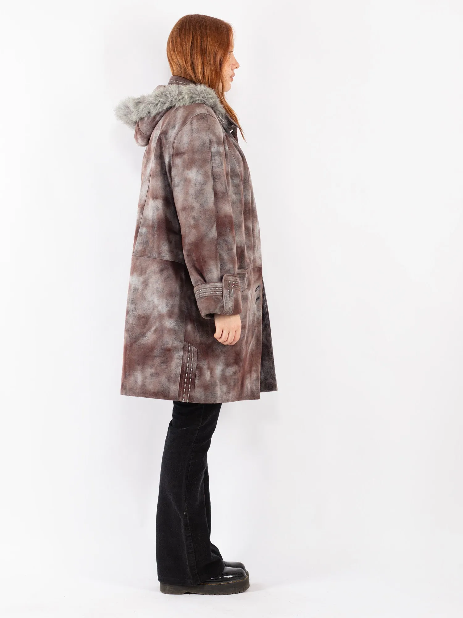 Vintage 90's Women Faux Sheepskin Coat in Multi