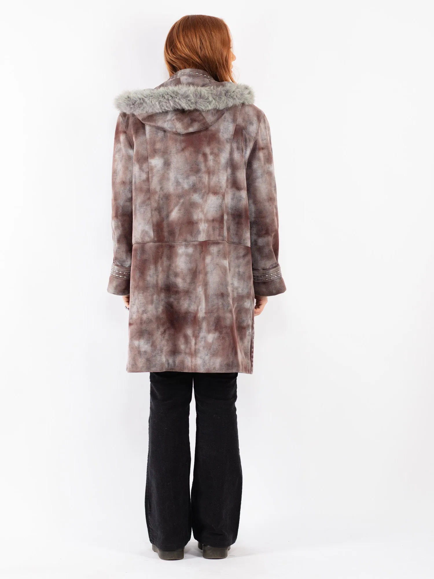 Vintage 90's Women Faux Sheepskin Coat in Multi