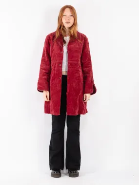 Vintage 90's Women Faux Sheepskin Coat in Red