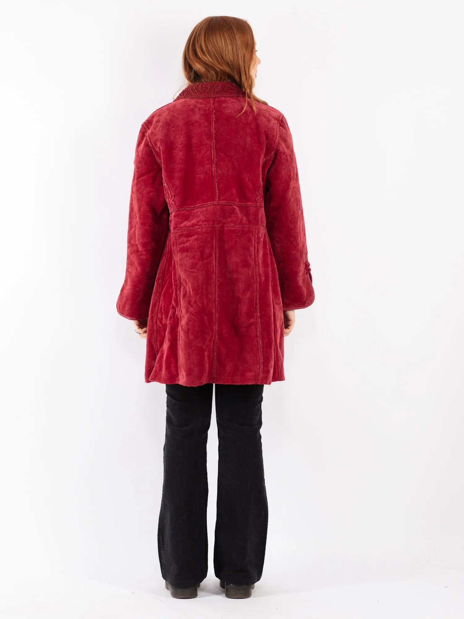 Vintage 90's Women Faux Sheepskin Coat in Red