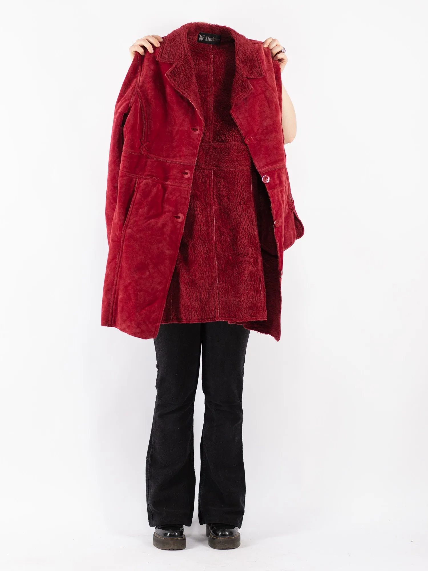 Vintage 90's Women Faux Sheepskin Coat in Red