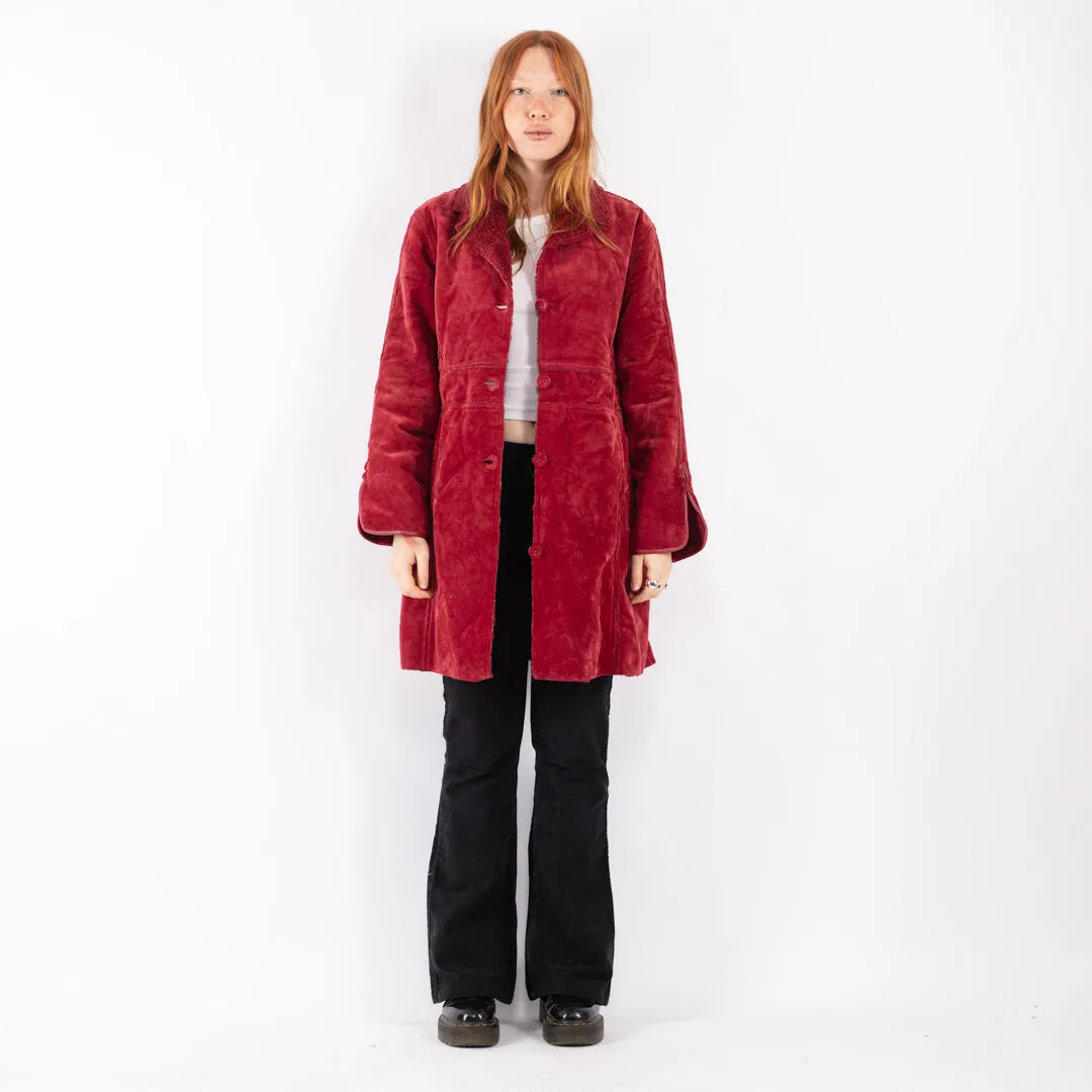 Vintage 90's Women Faux Sheepskin Coat in Red