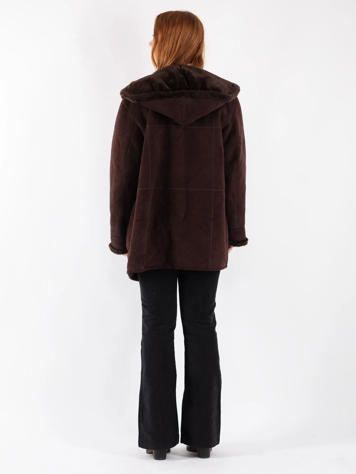 Vintage 90's Women Hooded Sherpa Coat in Brown